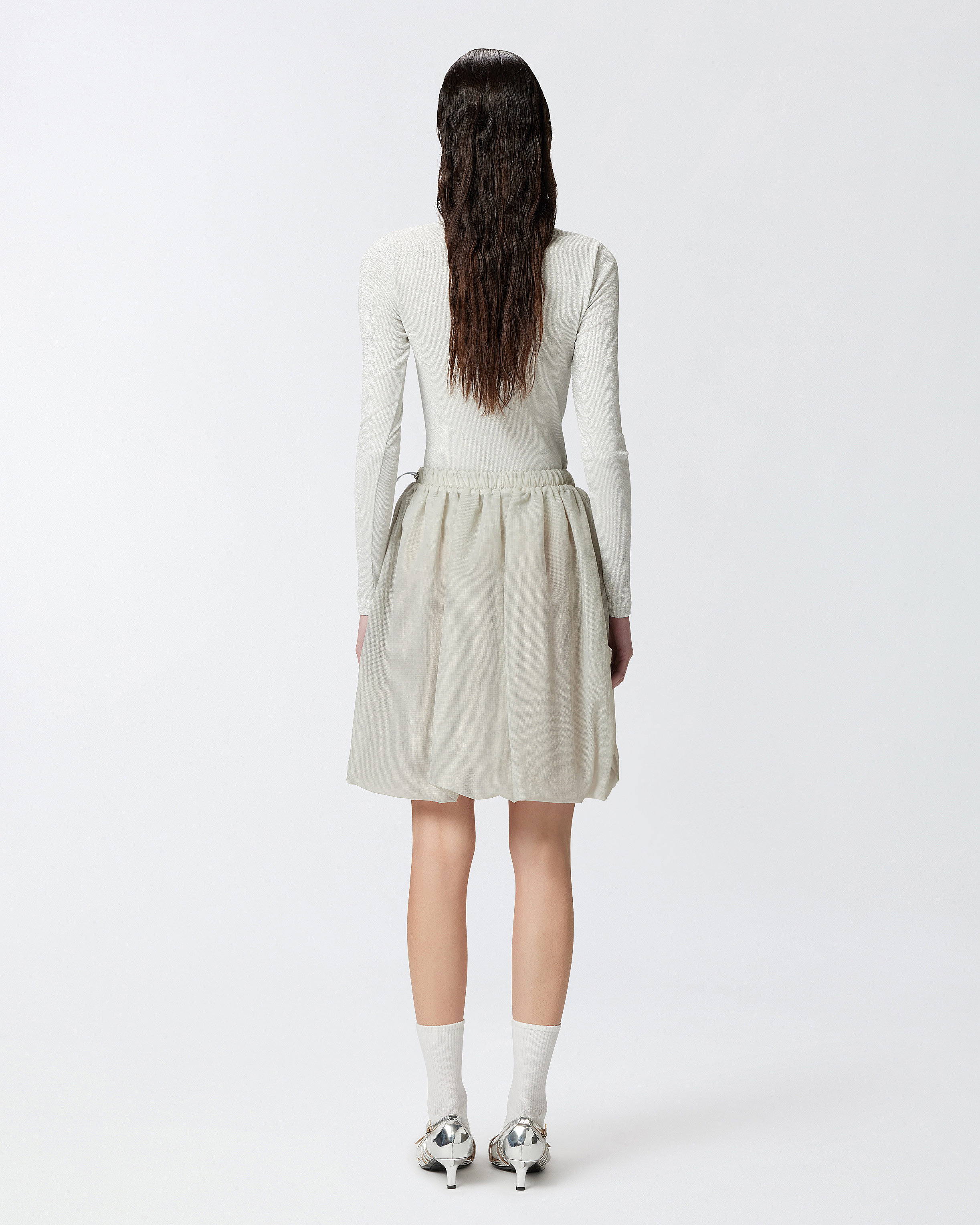 Pinko Lightweight Organza-effect Skirt With Pockets In Pearl Grey