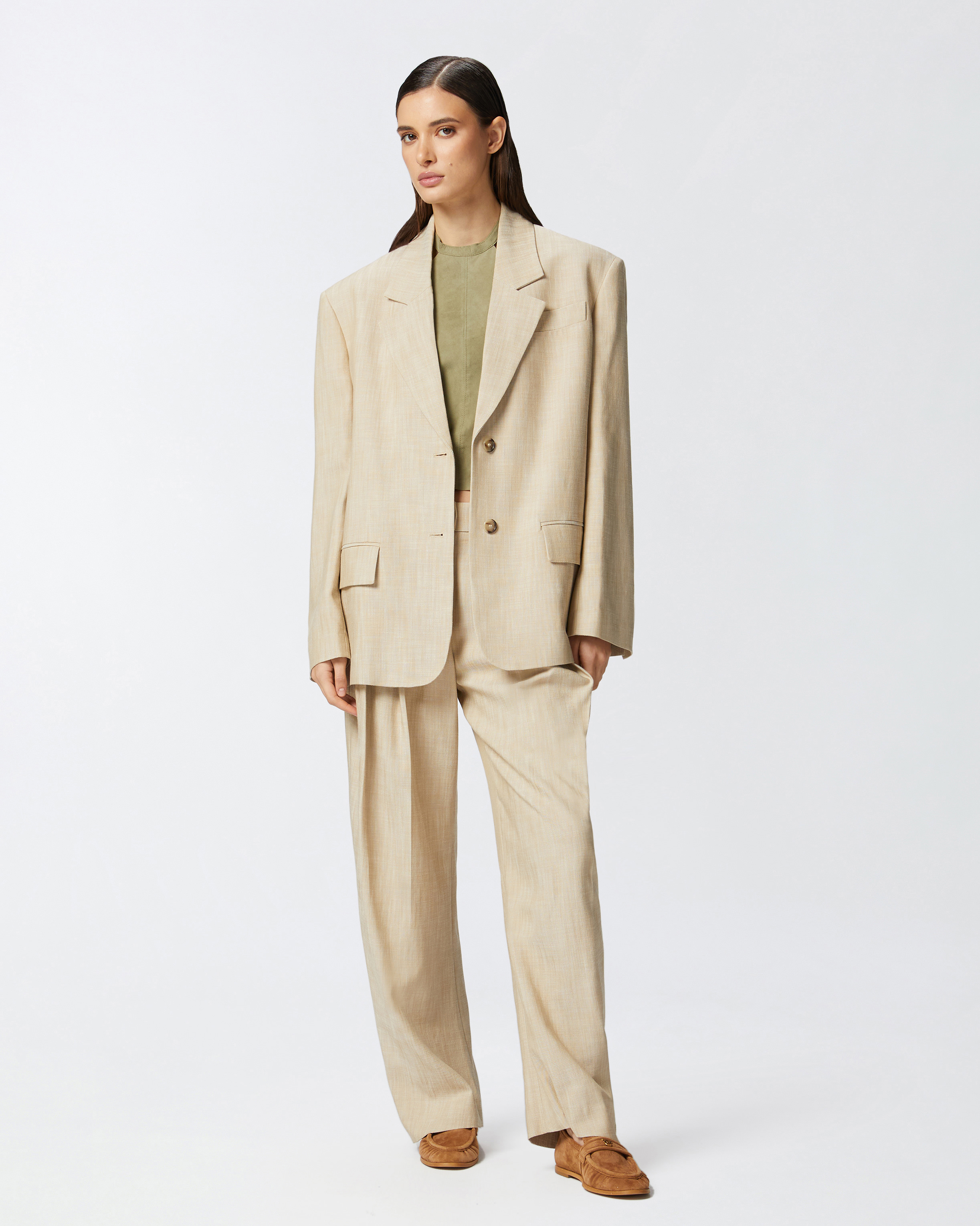 Pinko Belted Waist Blazer With Front Button Fastening In Beige-sabbia Ardente