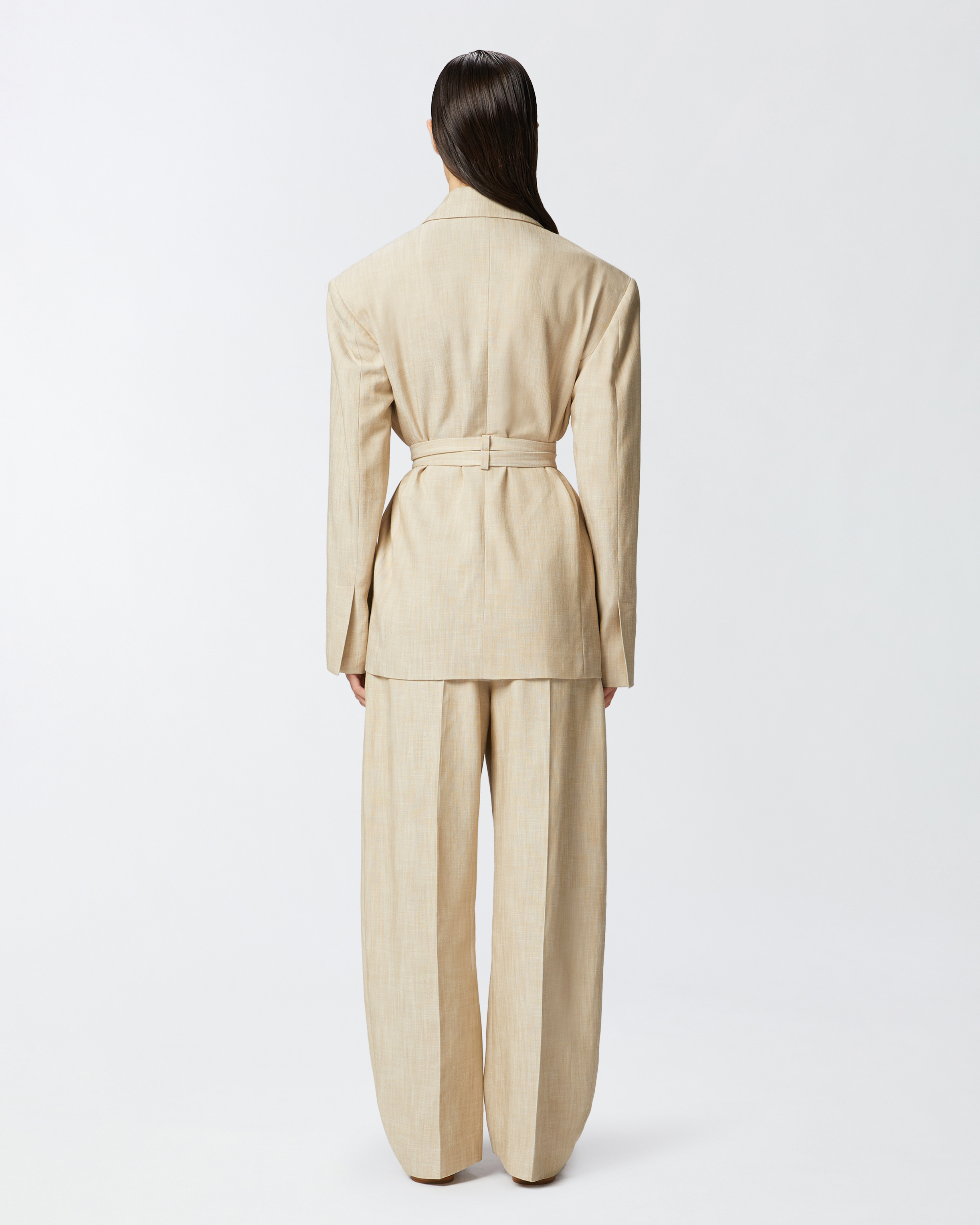 Pinko Belted Waist Blazer With Front Button Fastening In Beige-sabbia Ardente