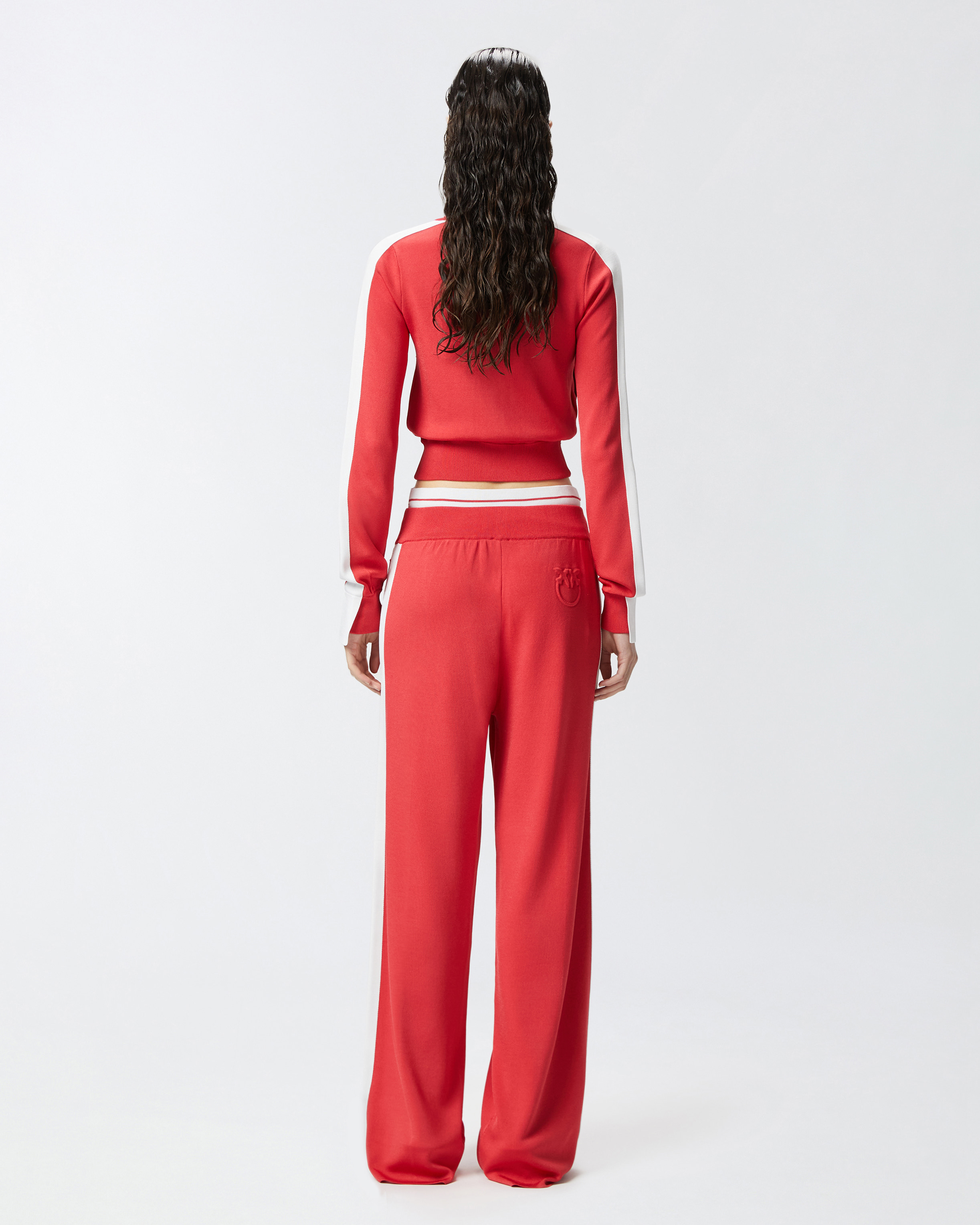 Pinko Wide-leg Sporty Trousers With Side Band Detail In Rosso/bianco