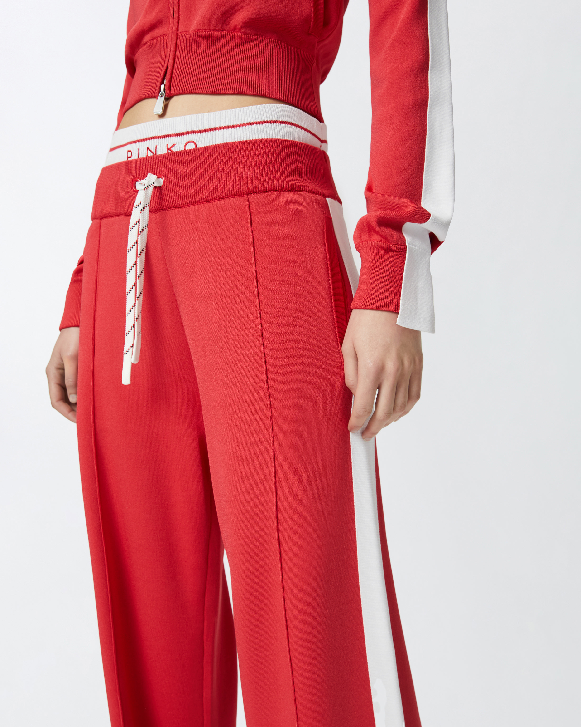 Pinko Wide-leg Sporty Trousers With Side Band Detail In Rosso/bianco