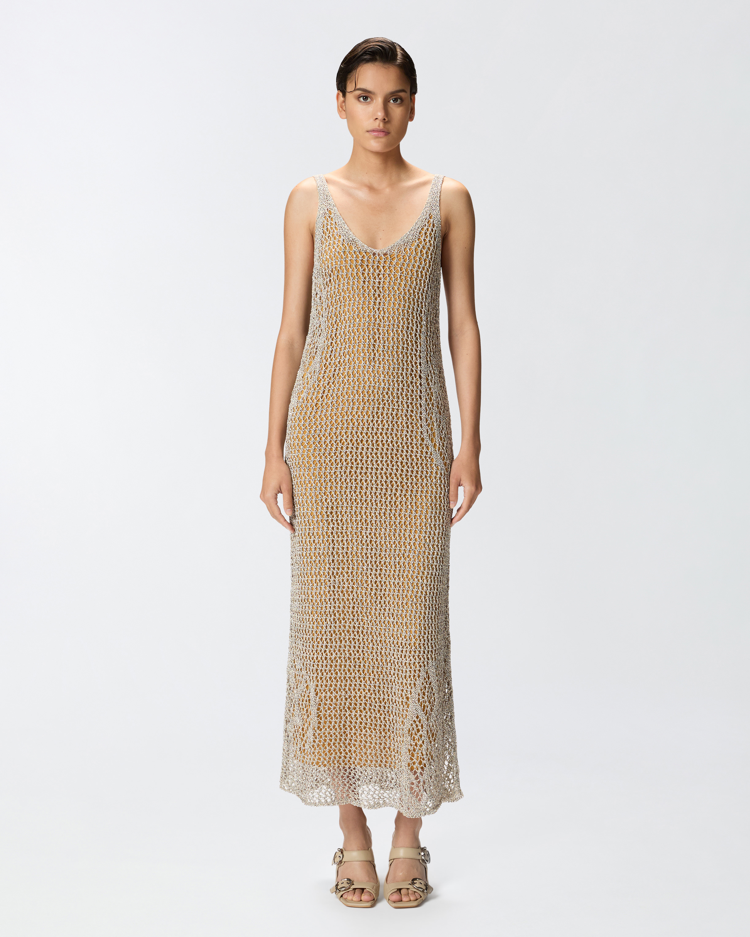 Pinko Sequinned Mermaid Dress With Openwork In Multi. White/black