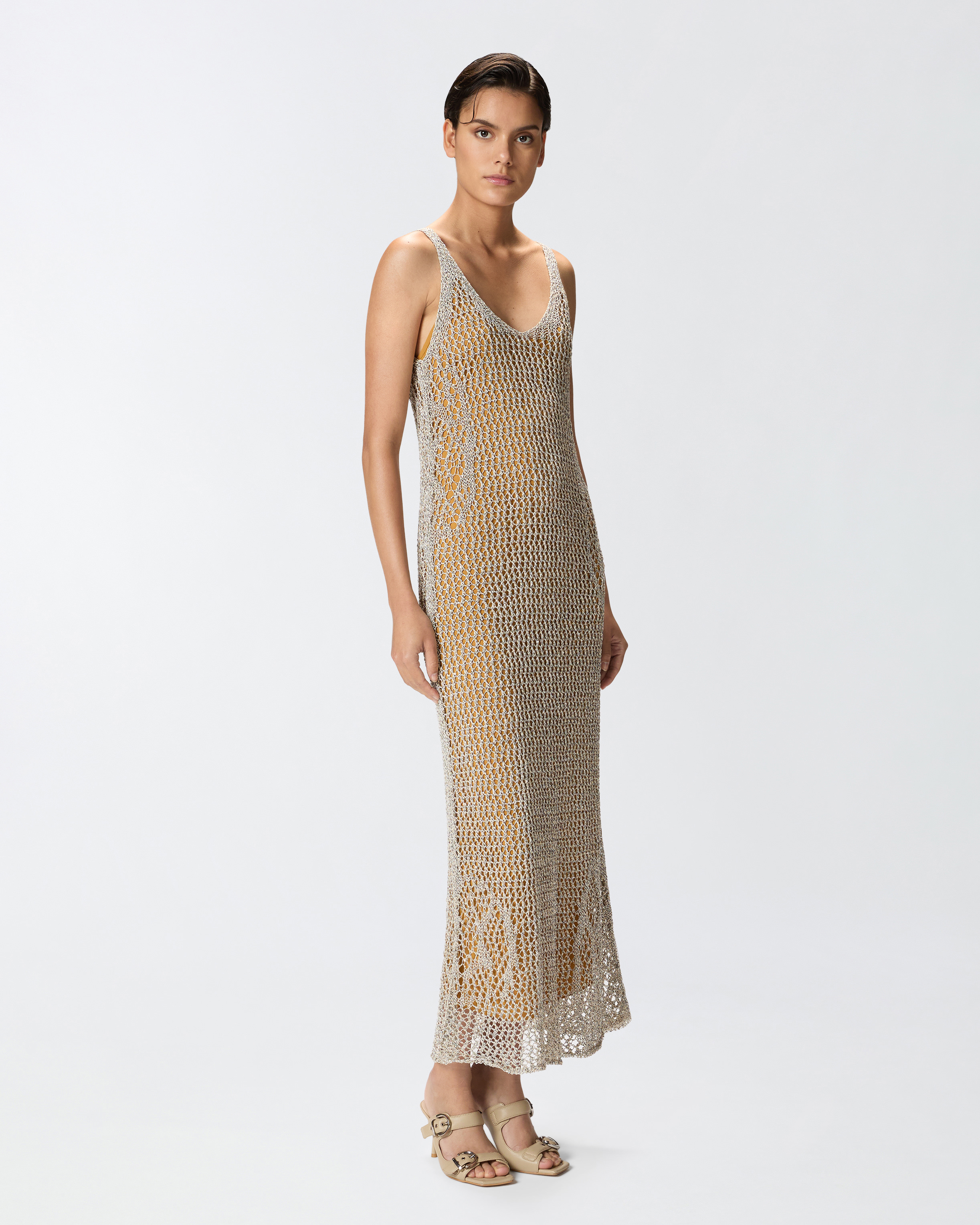 Pinko Sequinned Mermaid Dress With Openwork In Multi. White/black
