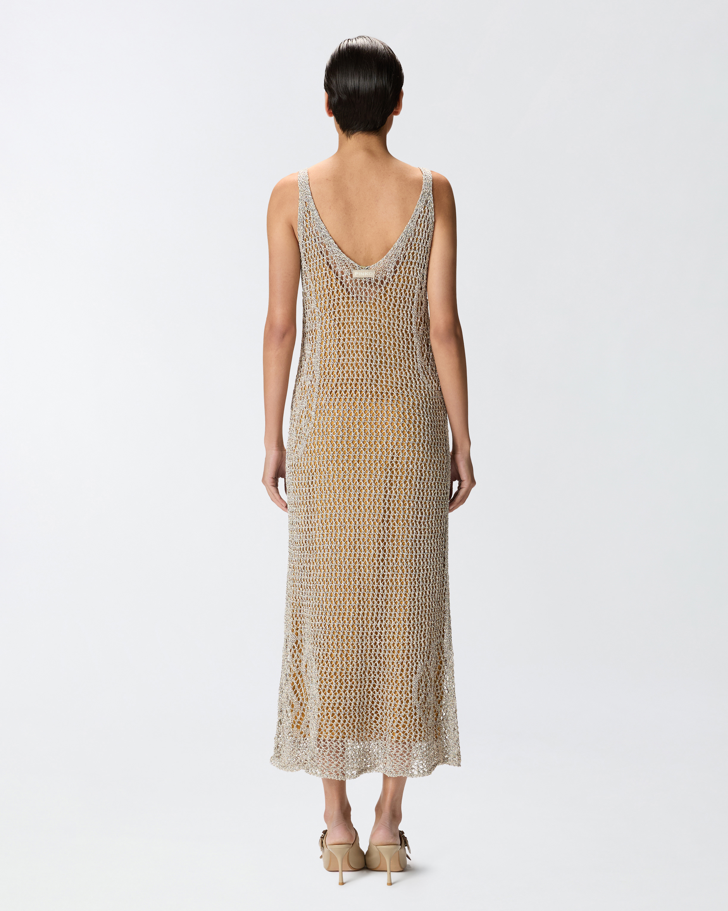 Pinko Sequinned Mermaid Dress With Openwork In Multi. White/black
