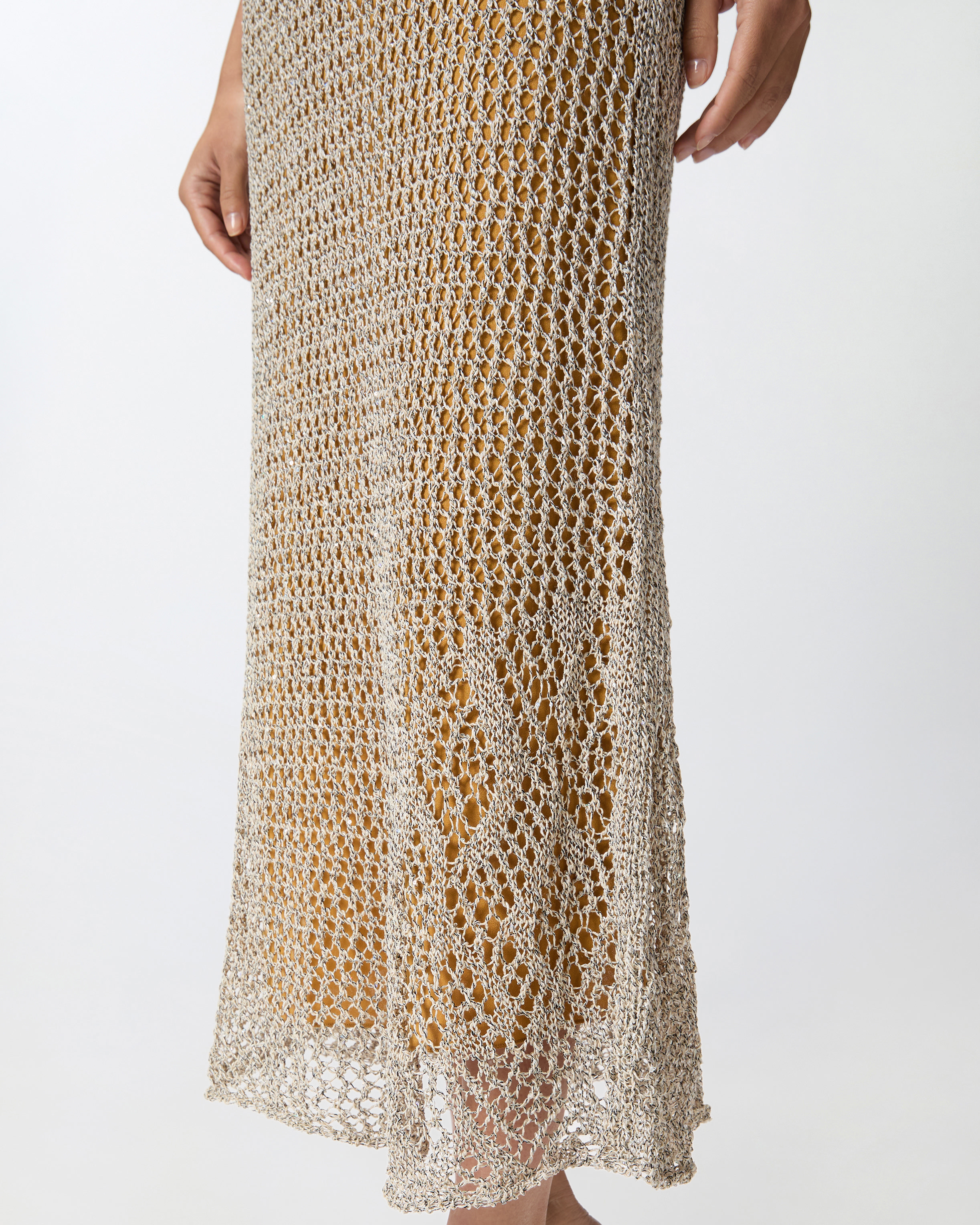 Pinko Sequinned Mermaid Dress With Openwork In Multi. White/black