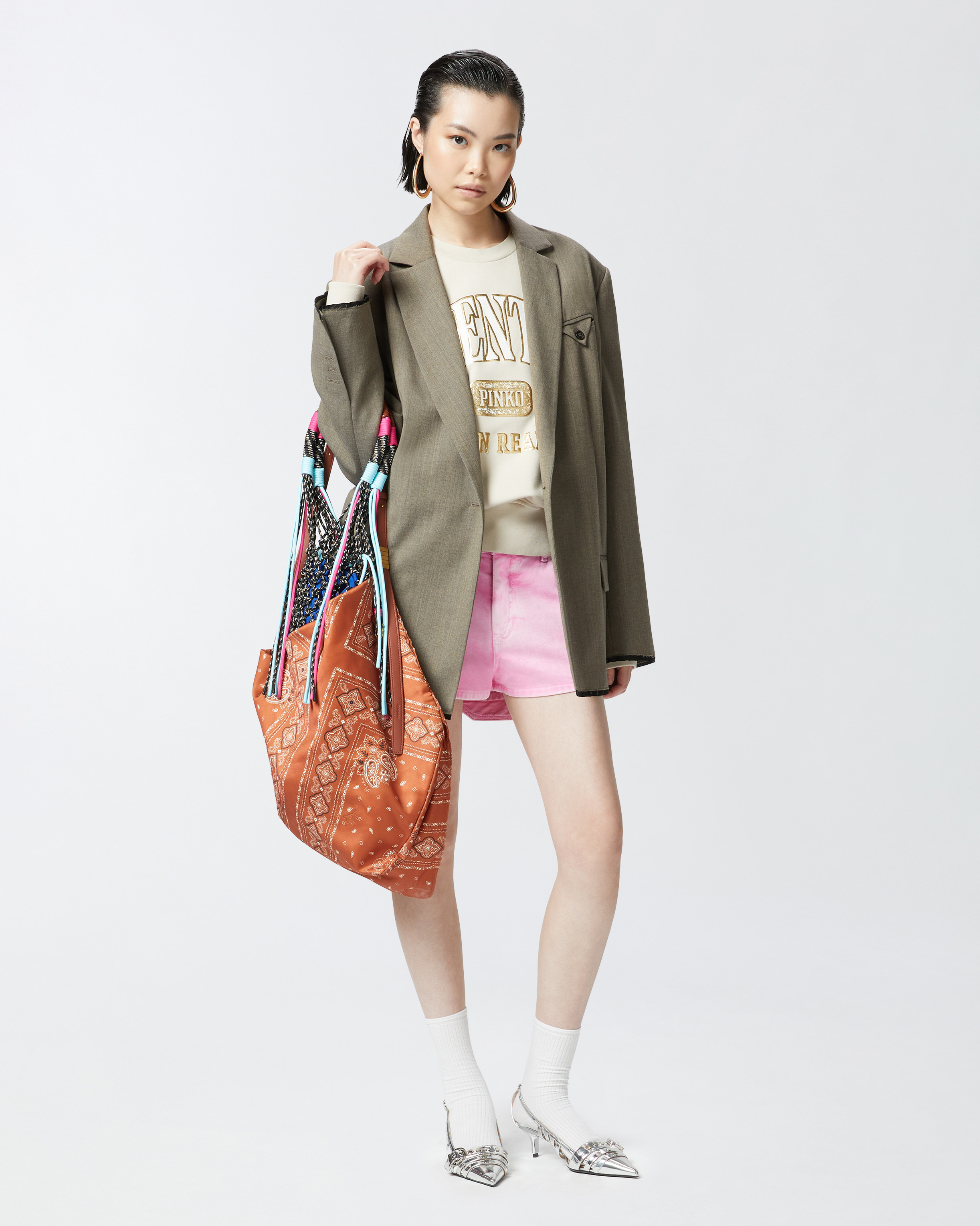 Pinko Workwear Shorts In Cotton Bull Fabric In Lilac Chiffon