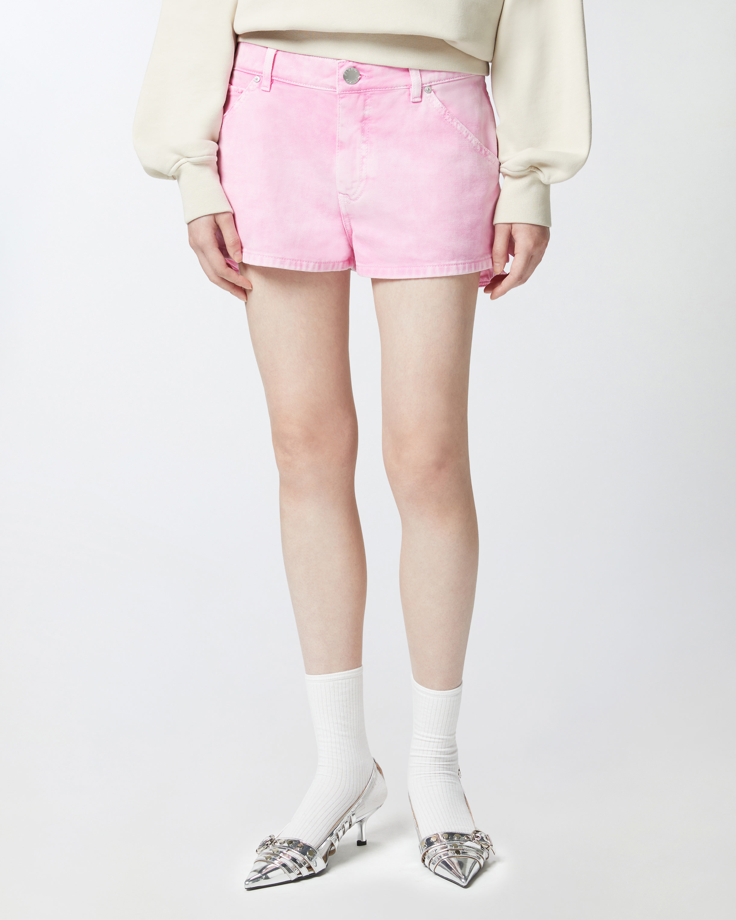 Pinko Workwear Shorts In Cotton Bull Fabric In Lilac Chiffon