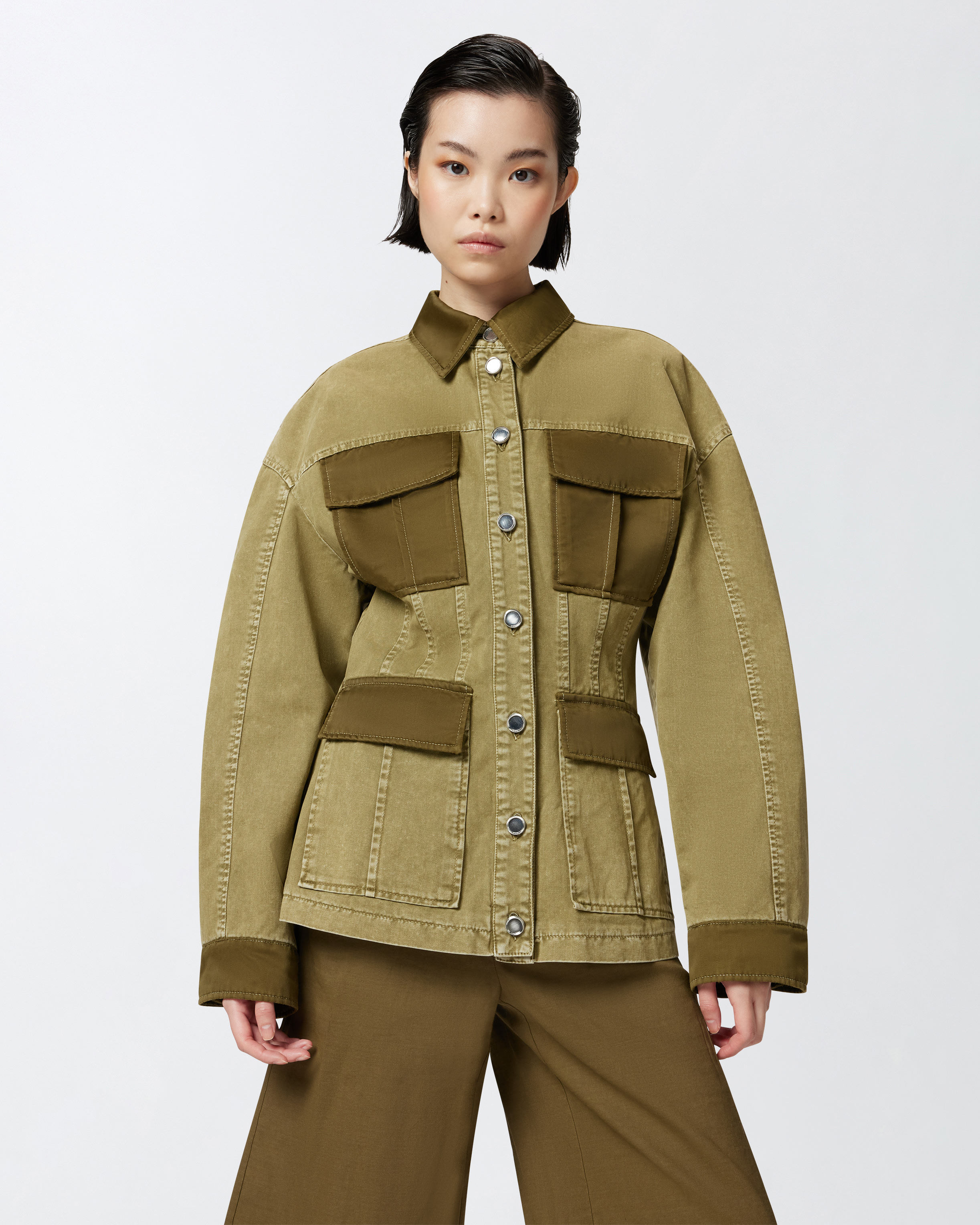 Pinko Field Jacket With Pockets In Four-leaf Clover Green