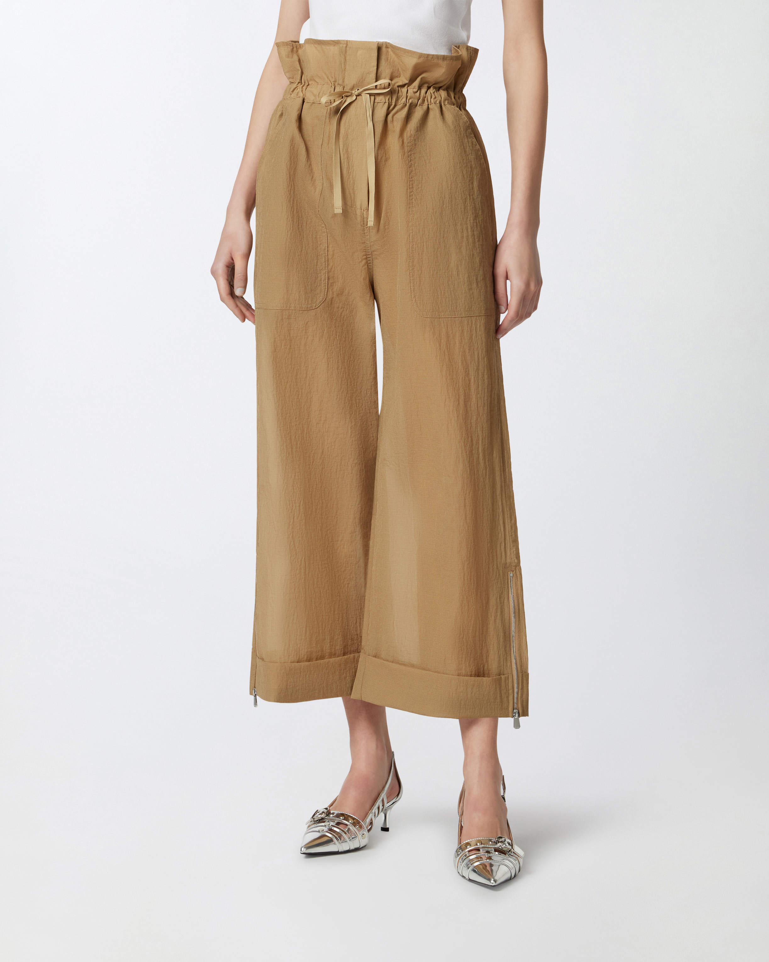 Pinko Wide Culotte Trousers In Light Fabric In Light Brown