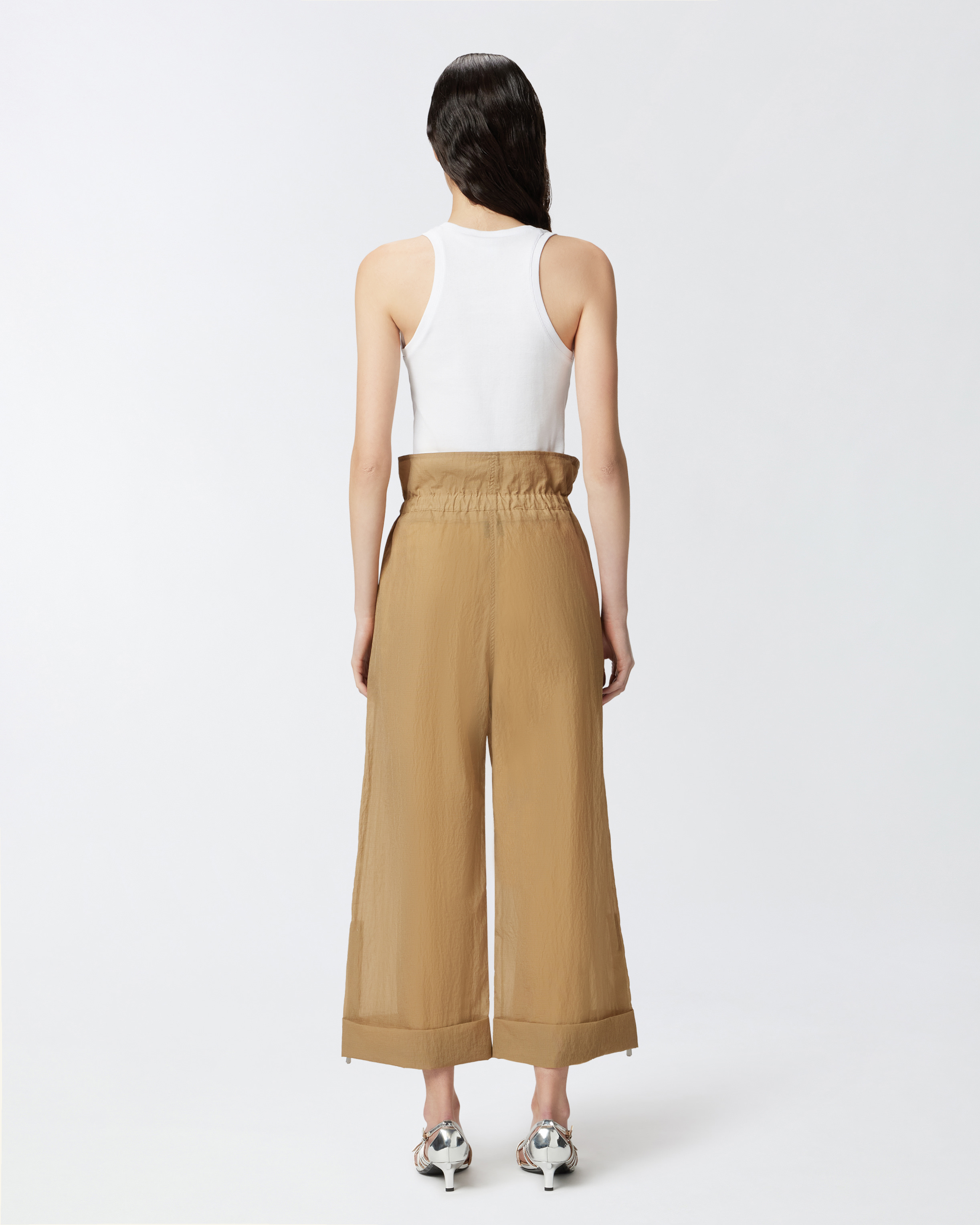 Pinko Wide Culotte Trousers In Light Fabric In Light Brown