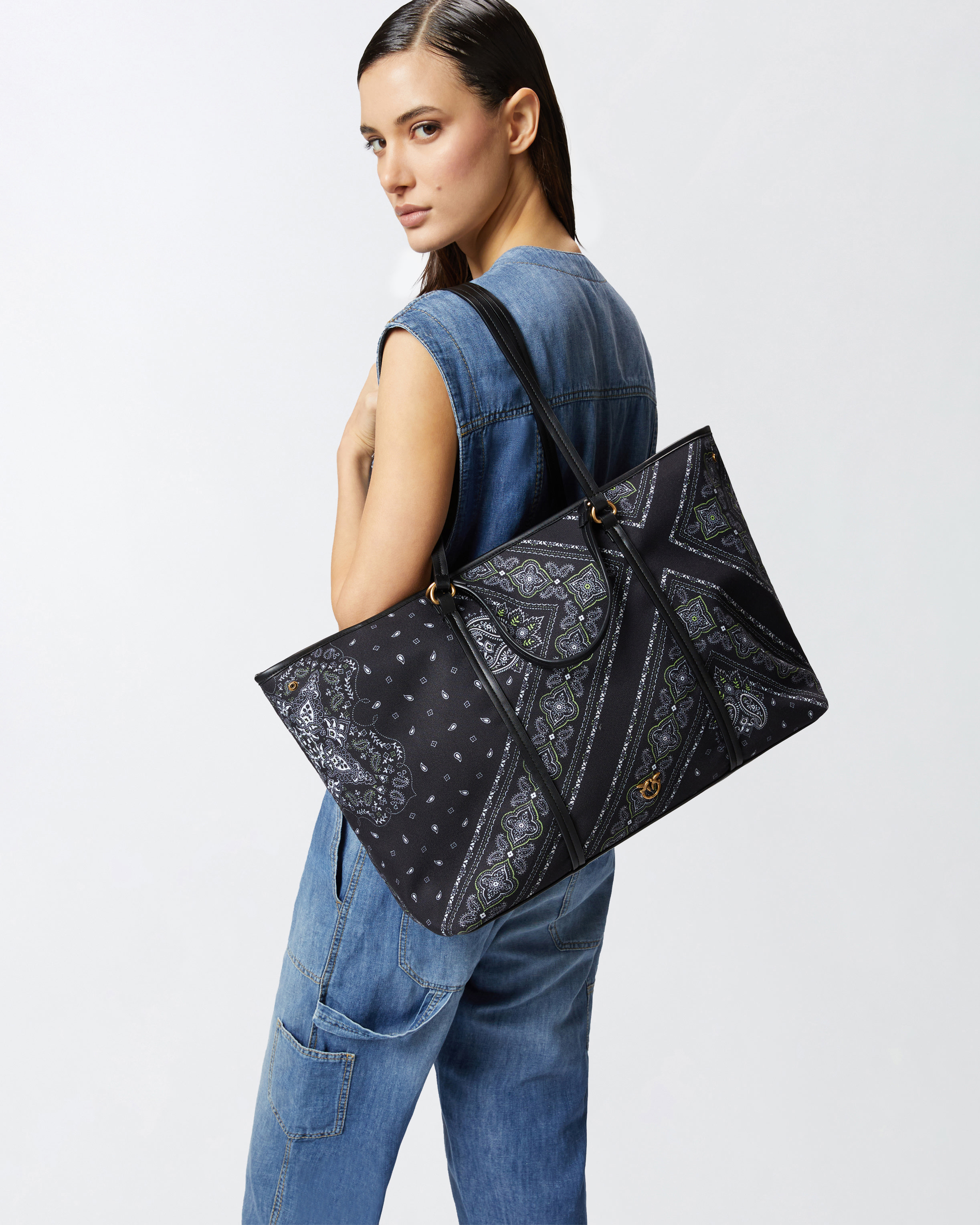 Pinko Maxi Double Handle Shopper Bag With Bandana Print
