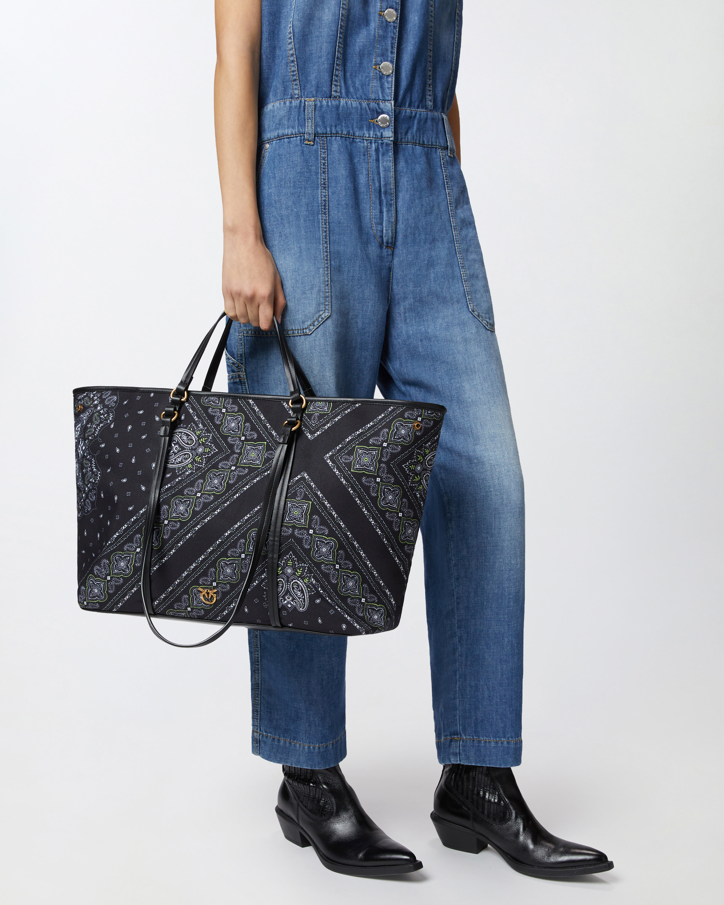 Pinko Maxi Double Handle Shopper Bag With Bandana Print