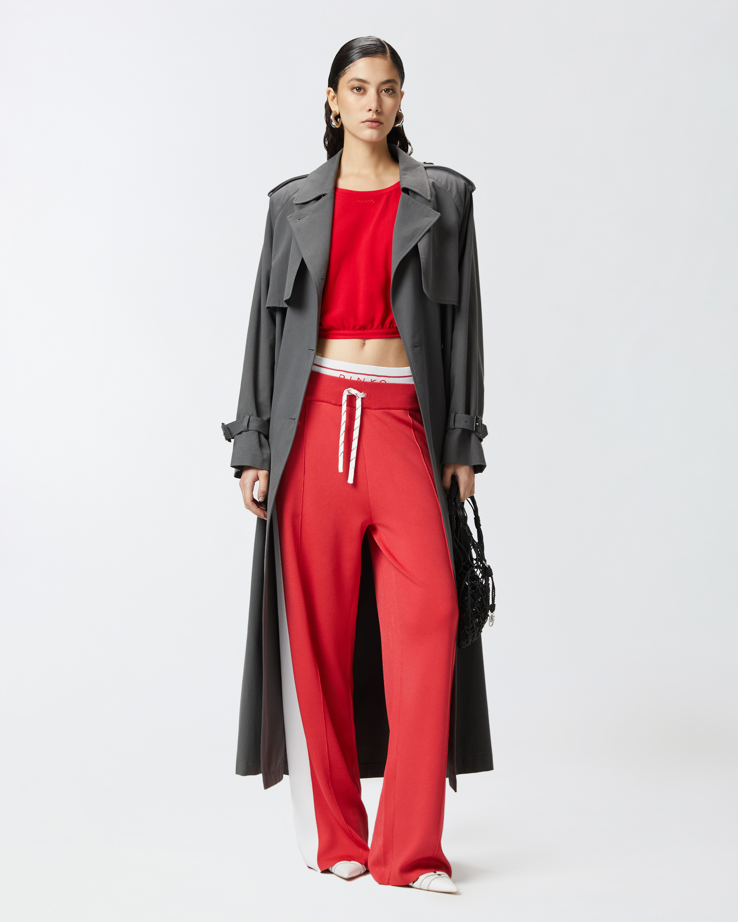 Pinko Maracaibo Maglia Extended Shoulder Crop Top In Lively Red