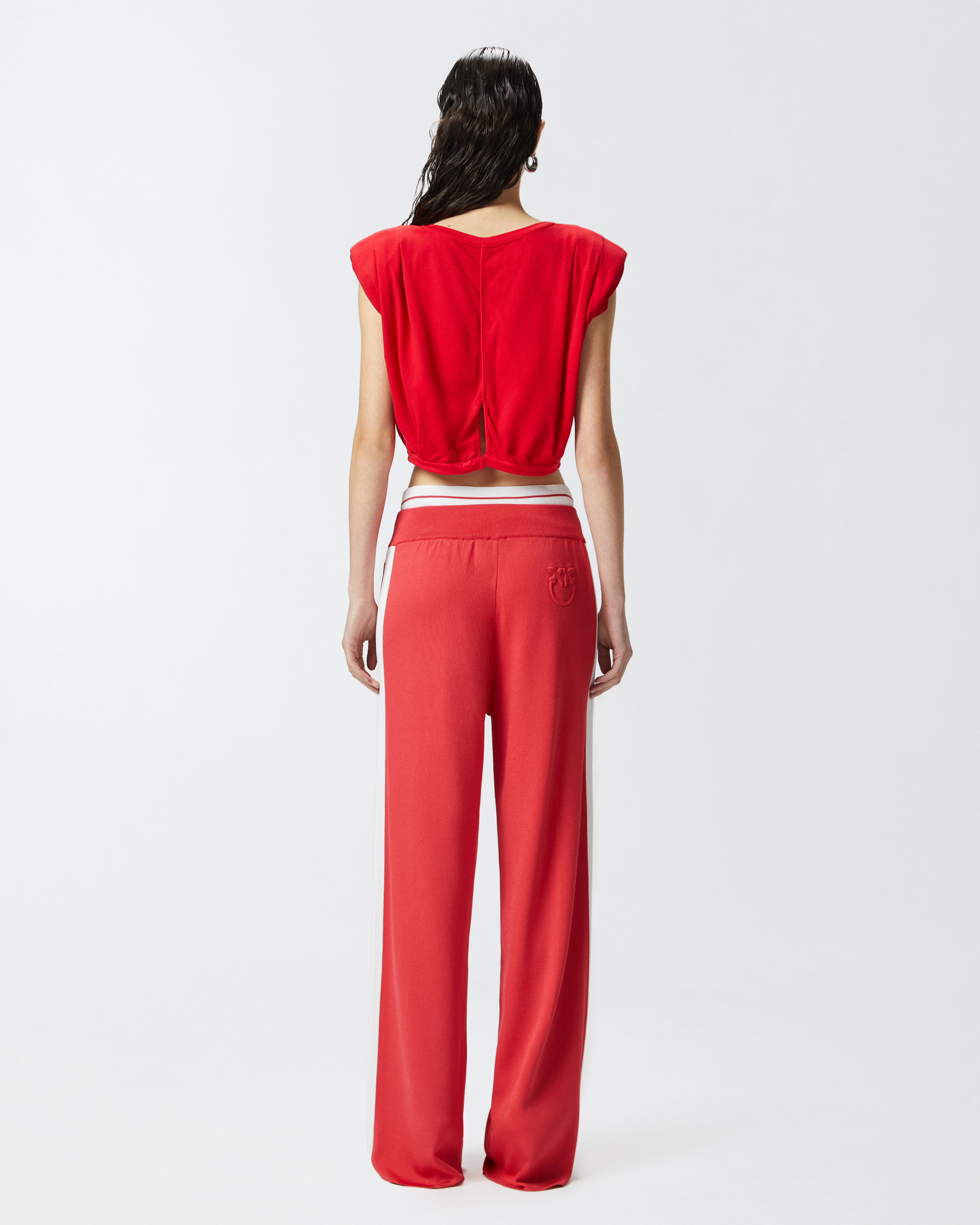 Pinko Maracaibo Maglia Extended Shoulder Crop Top In Lively Red