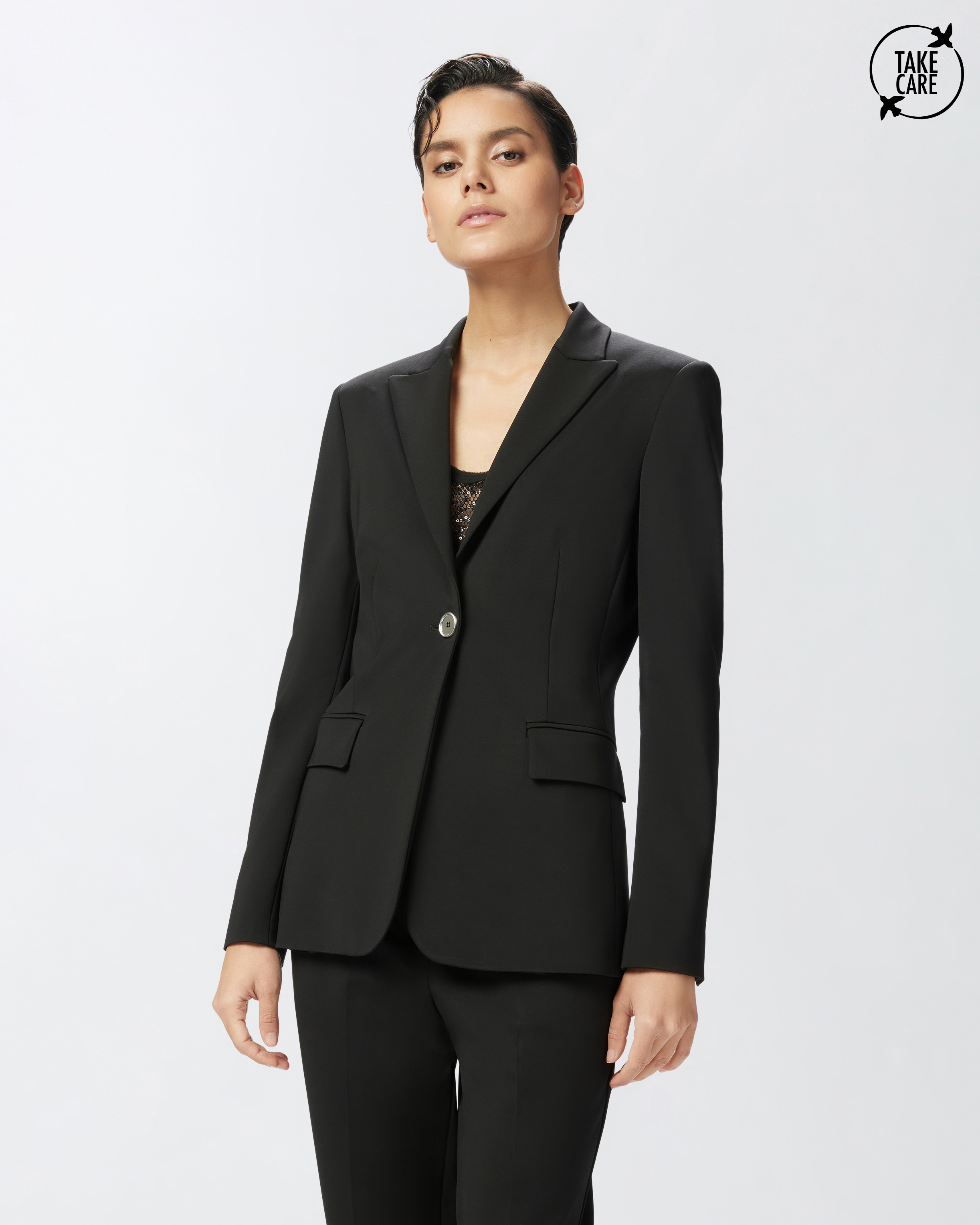 アウターその他 PINKO Woman Blazer Black 104903A1L3 Z99 Single-breasted scuba-effect viscose blazer PINKO → Shop Online