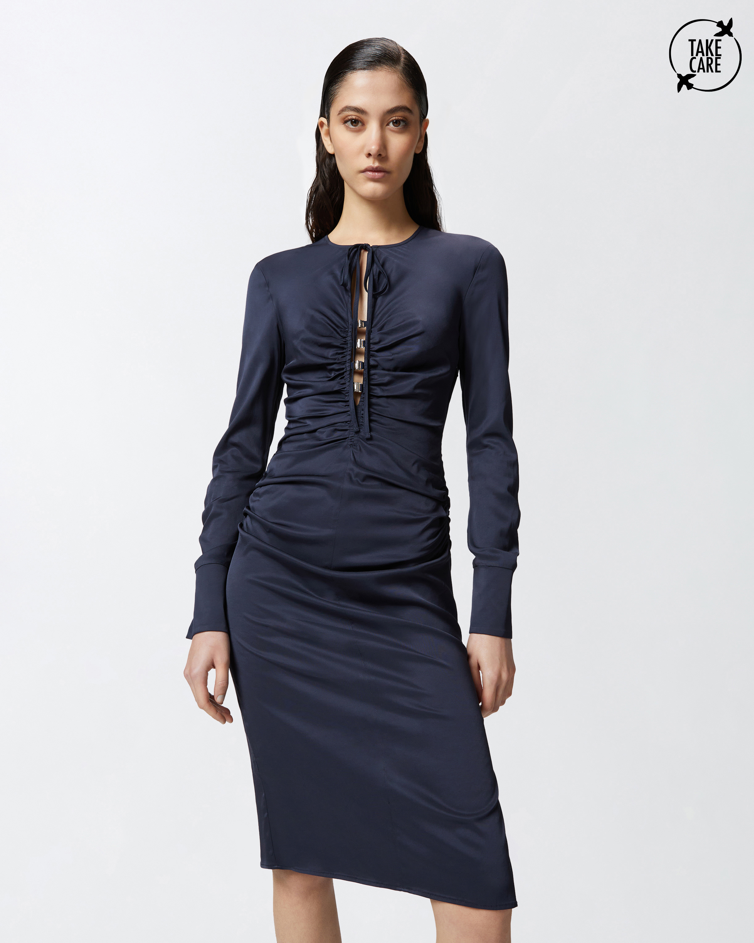 Abito midi con gancetti metallici - Blu - large | Pinko 