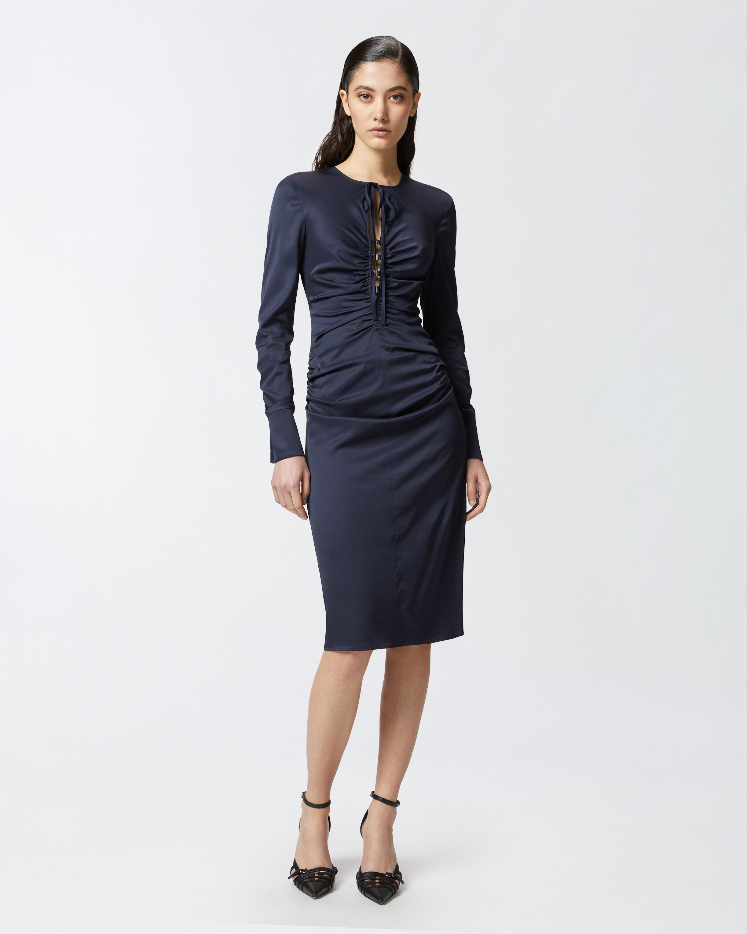 Pinko Ruched Midi Dress In Gloomy Blue