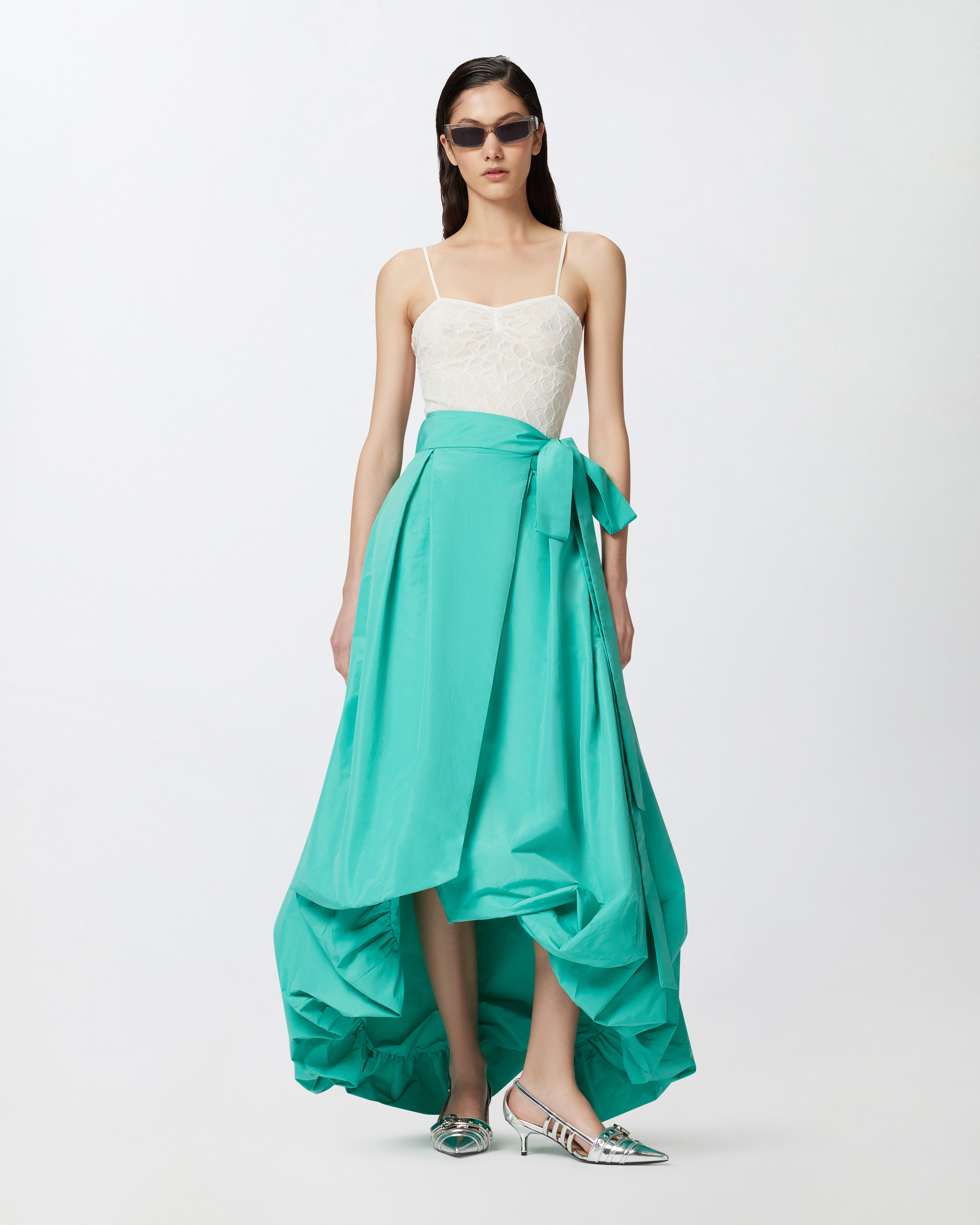 Pinko Jupe Ample En Taffetas Avec Naud In Waterfall