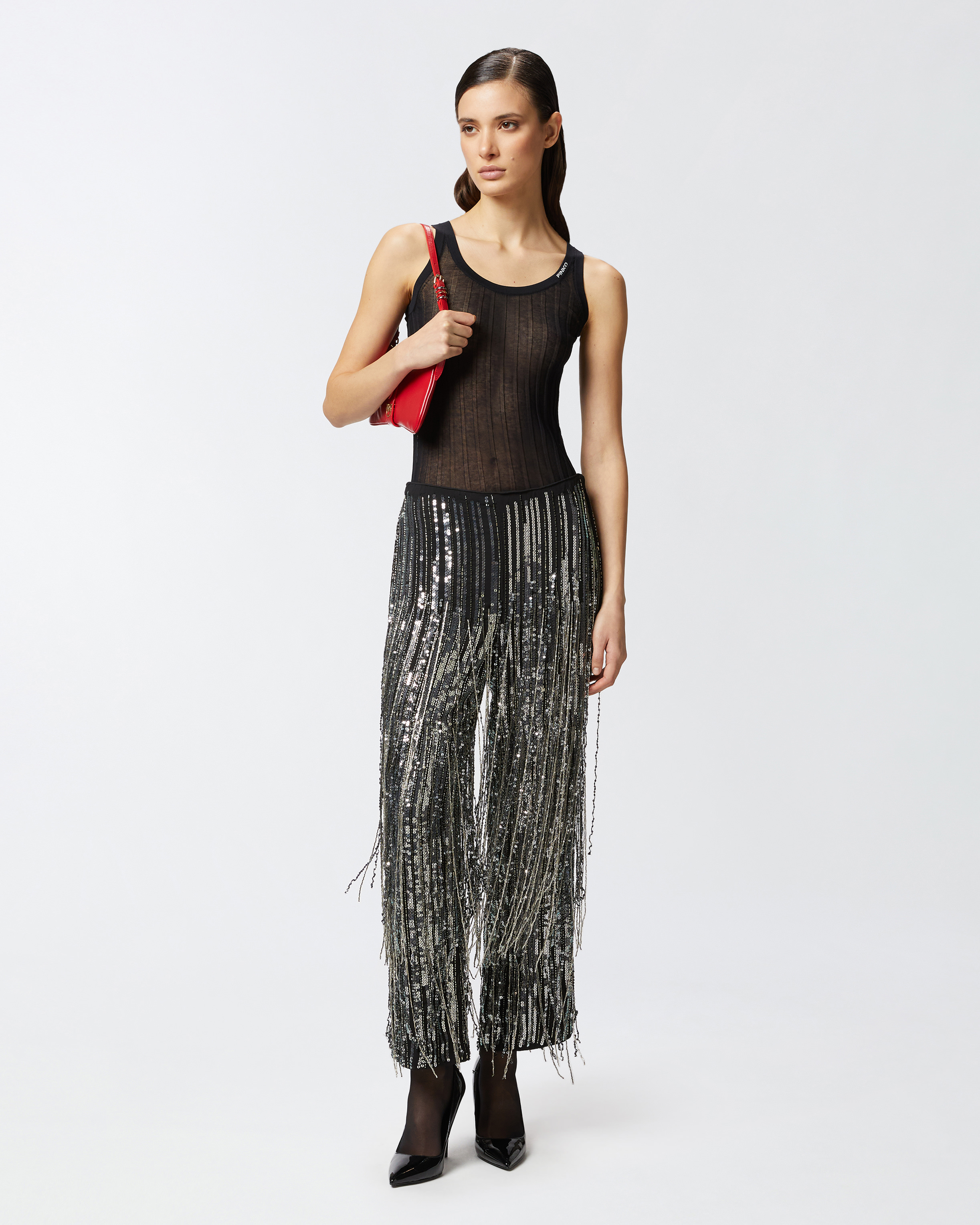 Pinko Papera Pants In Black/silver