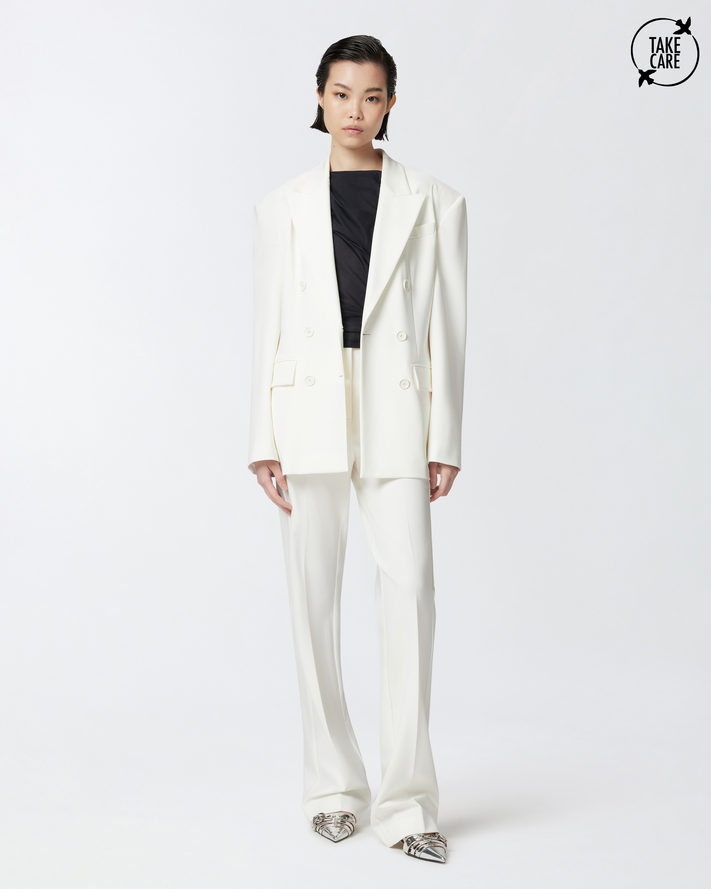 Elegant high-waisted flared trousers - White - large | Pinko 