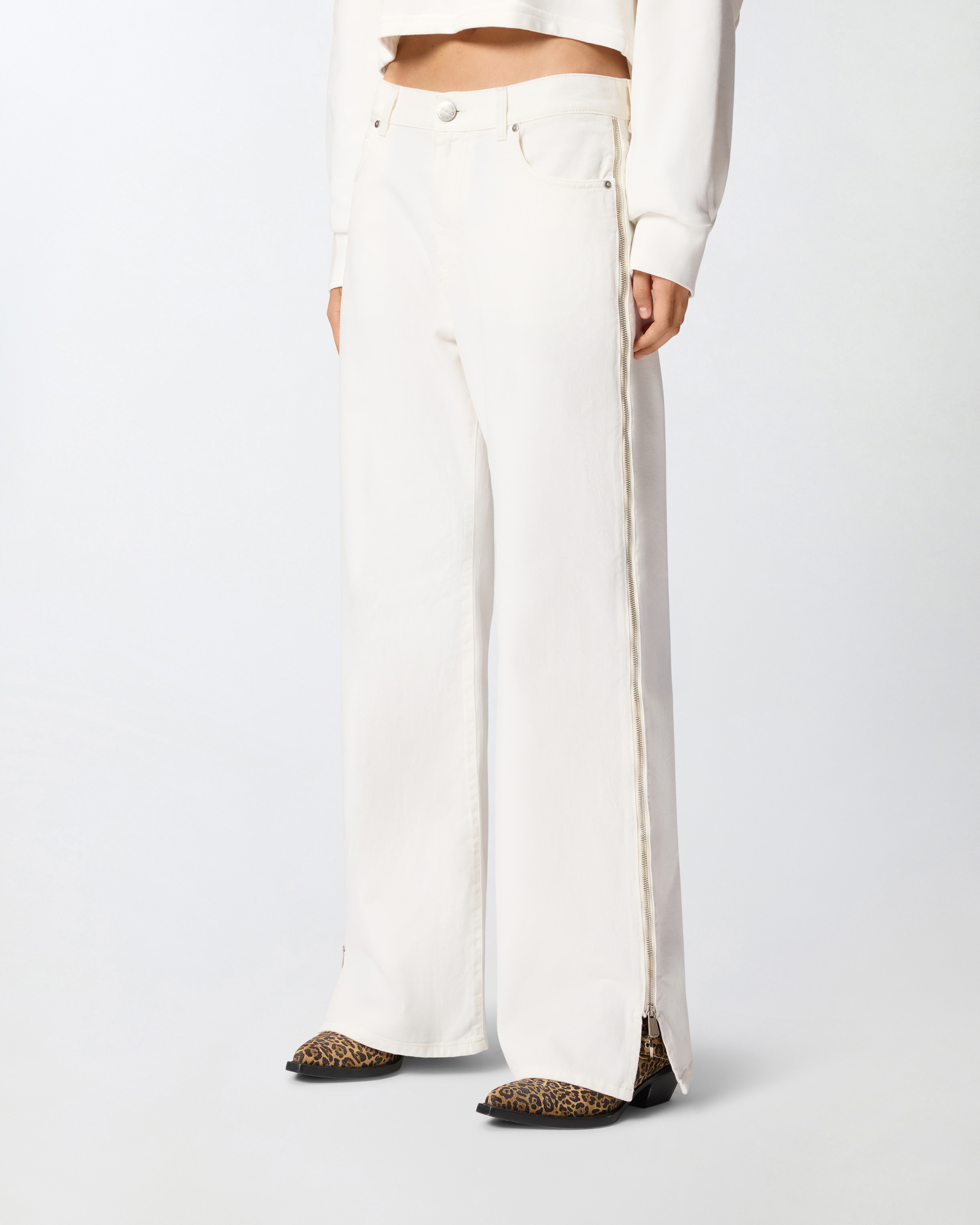 侧面拉链阔腿牛仔裤 1