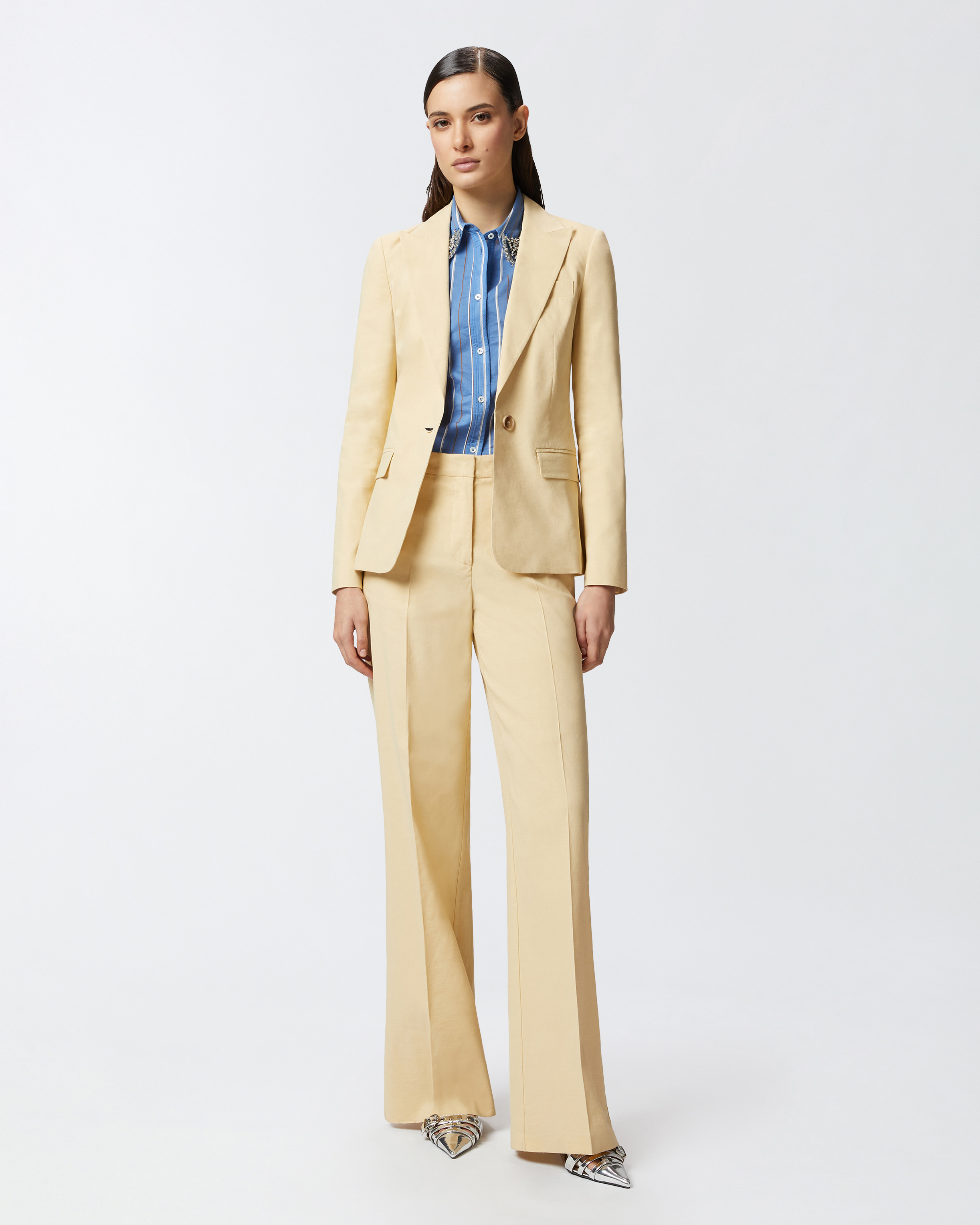 Pinko Wide-leg Trousers With Tailored Silhouette And High Waist In Cane Yellow