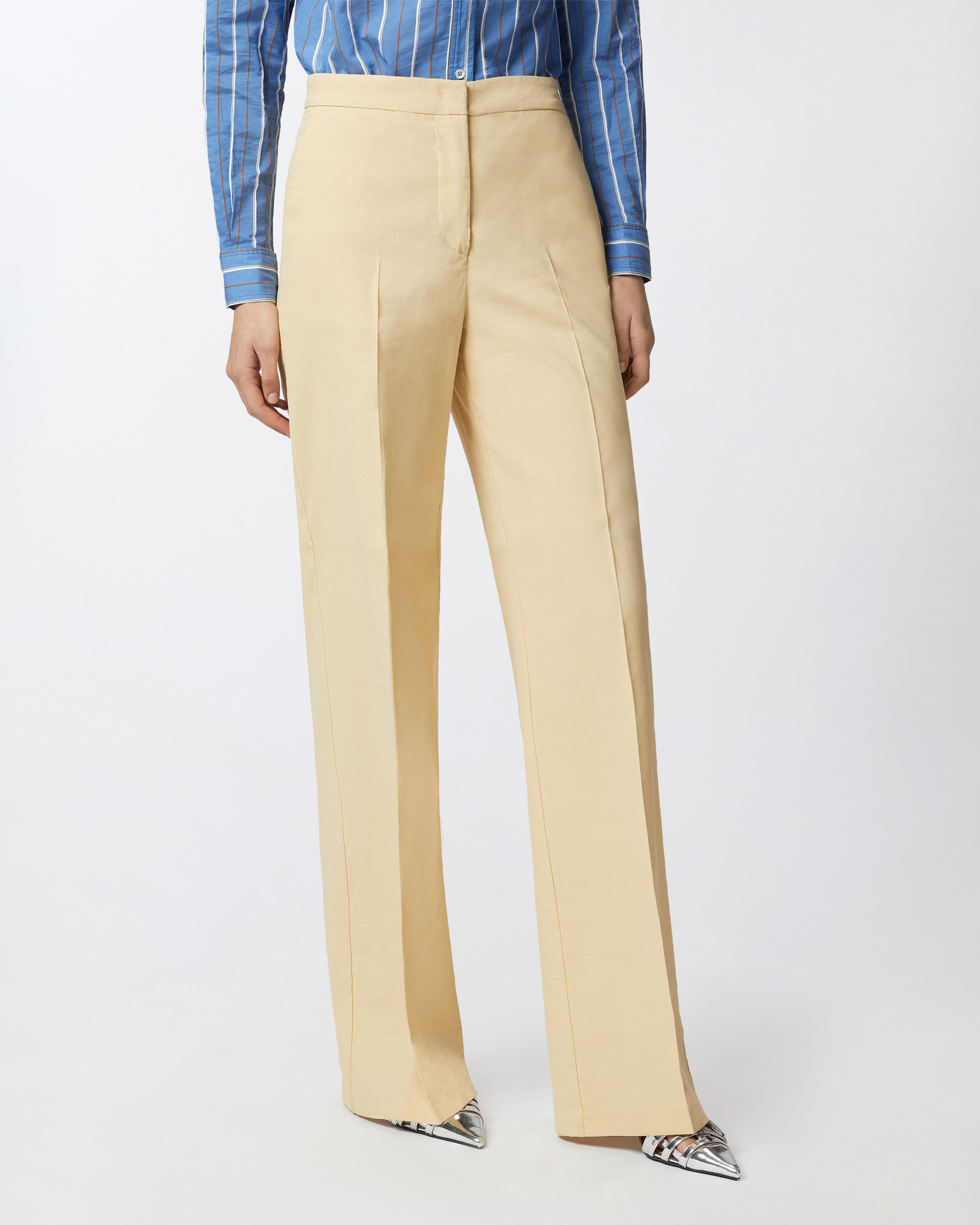 Pinko Wide-leg Trousers With Tailored Silhouette And High Waist In Cane Yellow