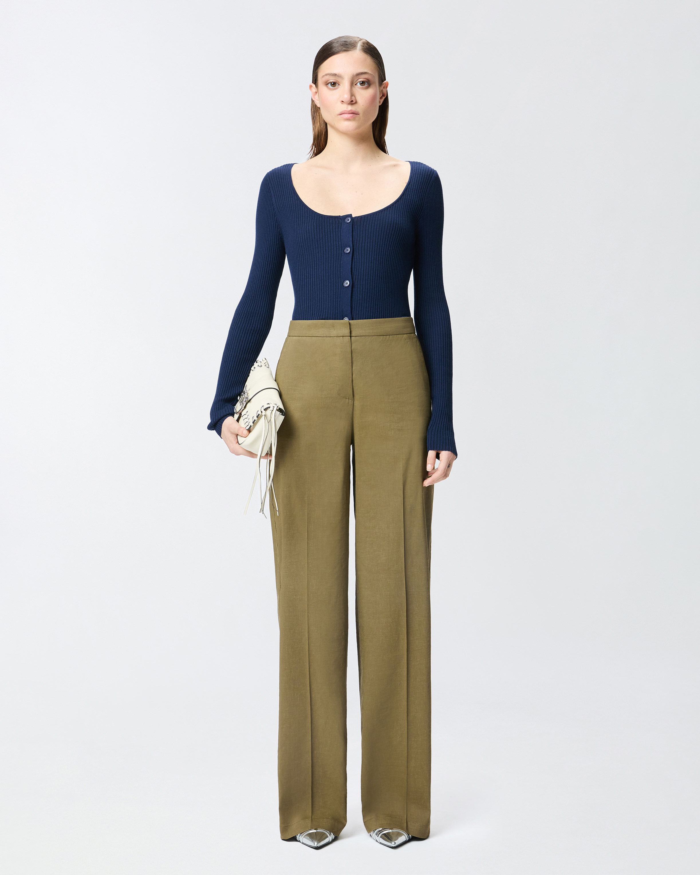 Hose mit Falte aus Stretch-Leinen - Grün - large | Pinko 