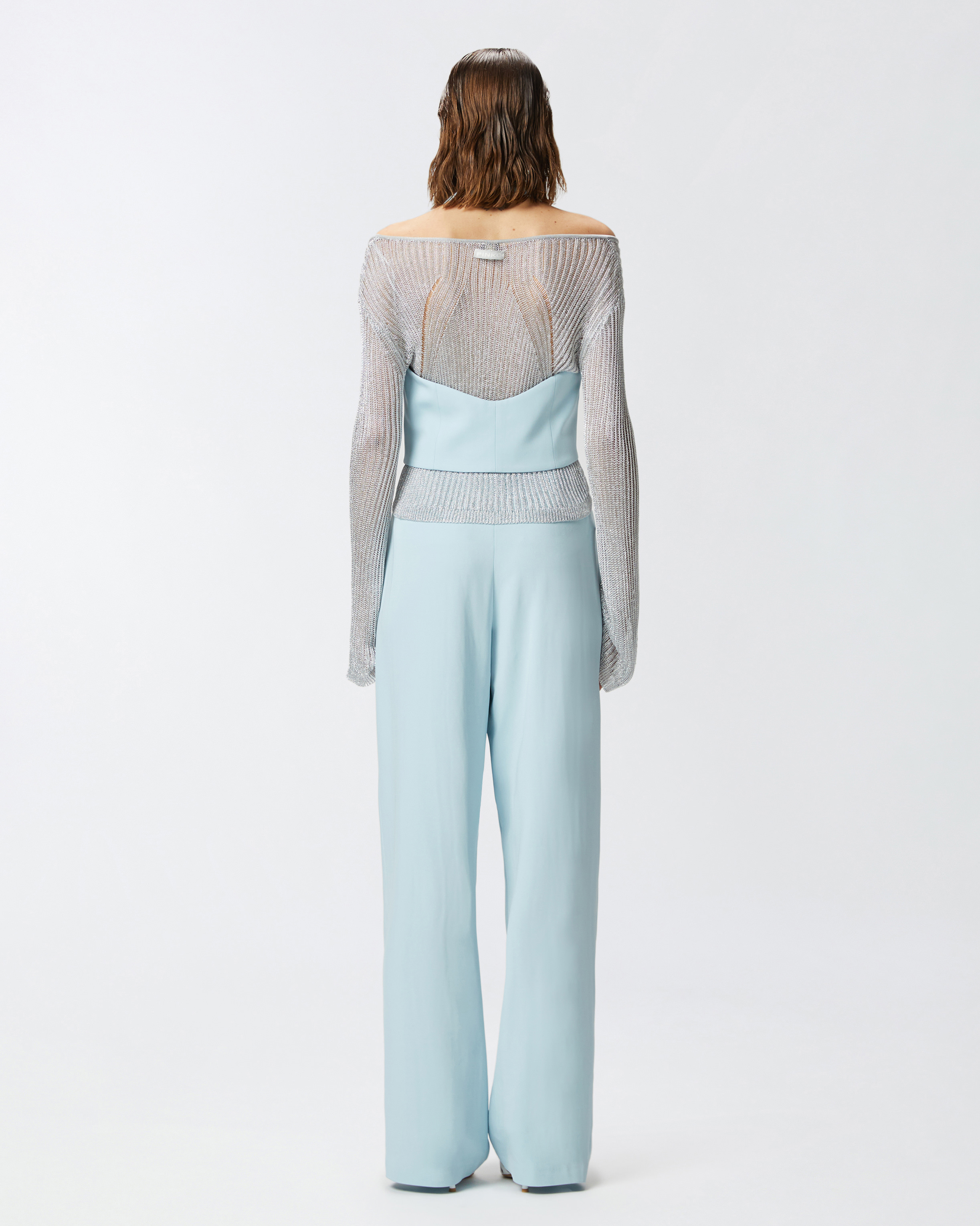 Pinko Light Blue Crop Vest With Halter Neckline And Button Closure In Viscose Woman In Crystal Blue