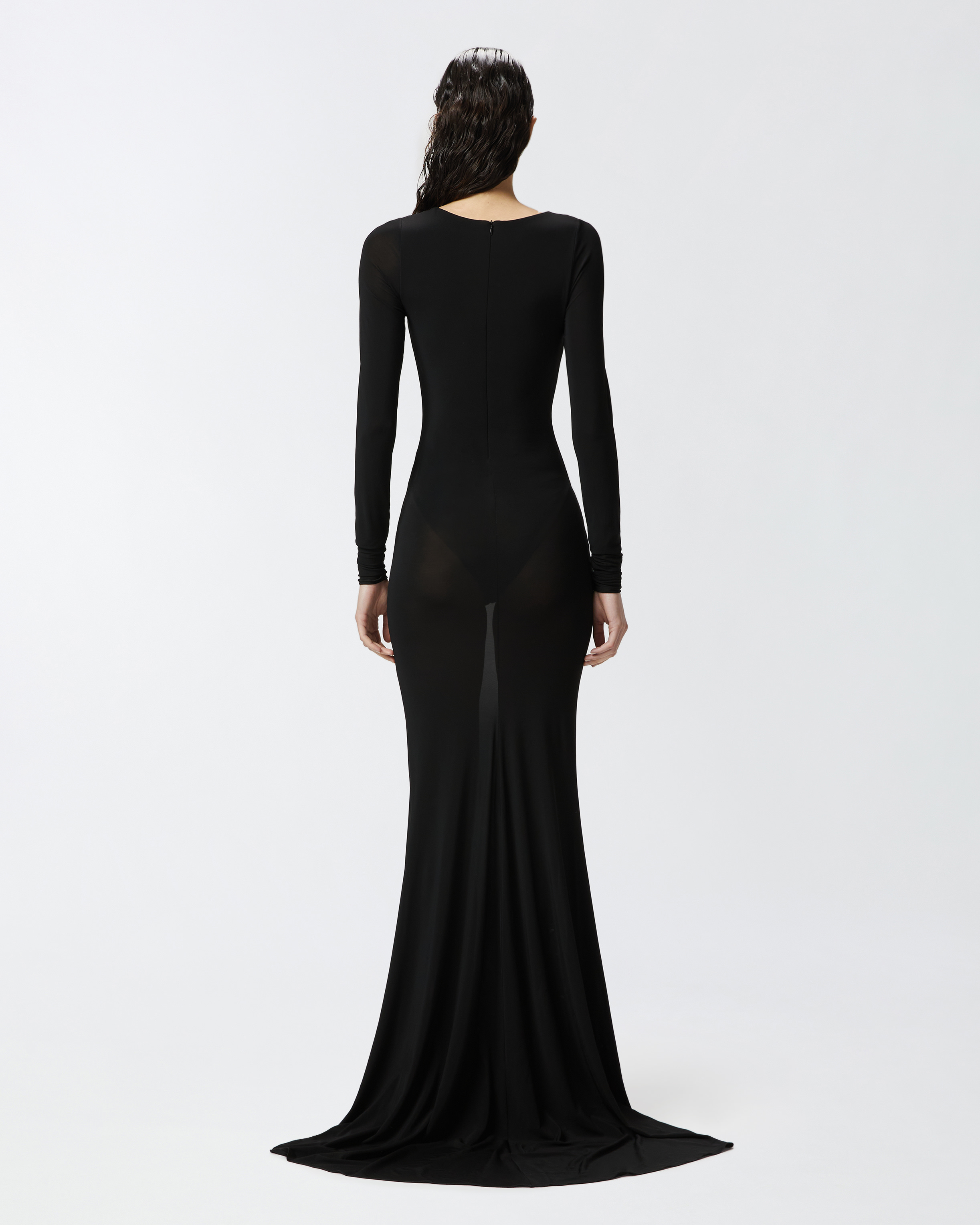 Pinko Elegant Dress With Semi-transparent Skirt And Train In Limo Black