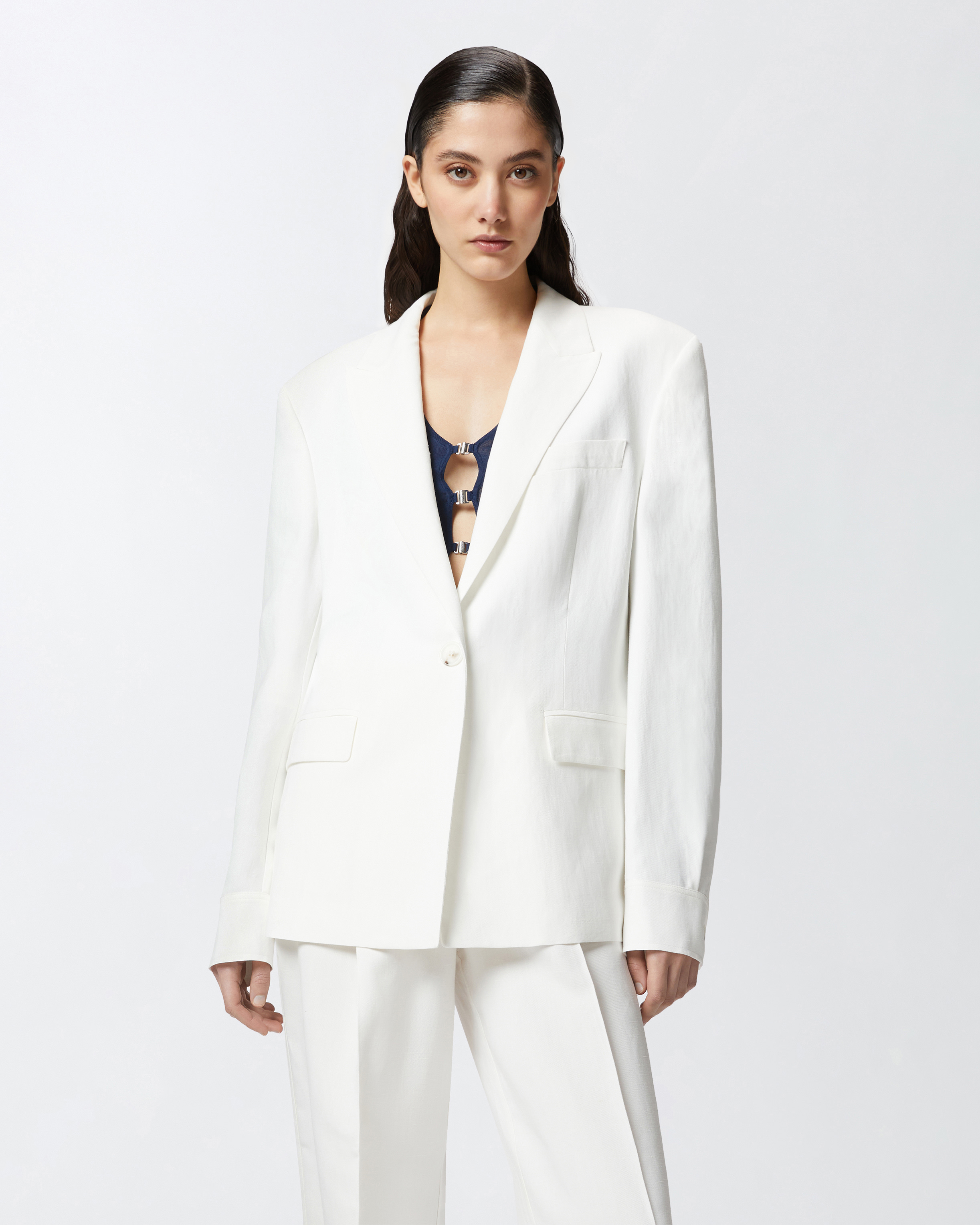 Pinko Tailored White Blazer With Adjustable Strap Detail In Snow White