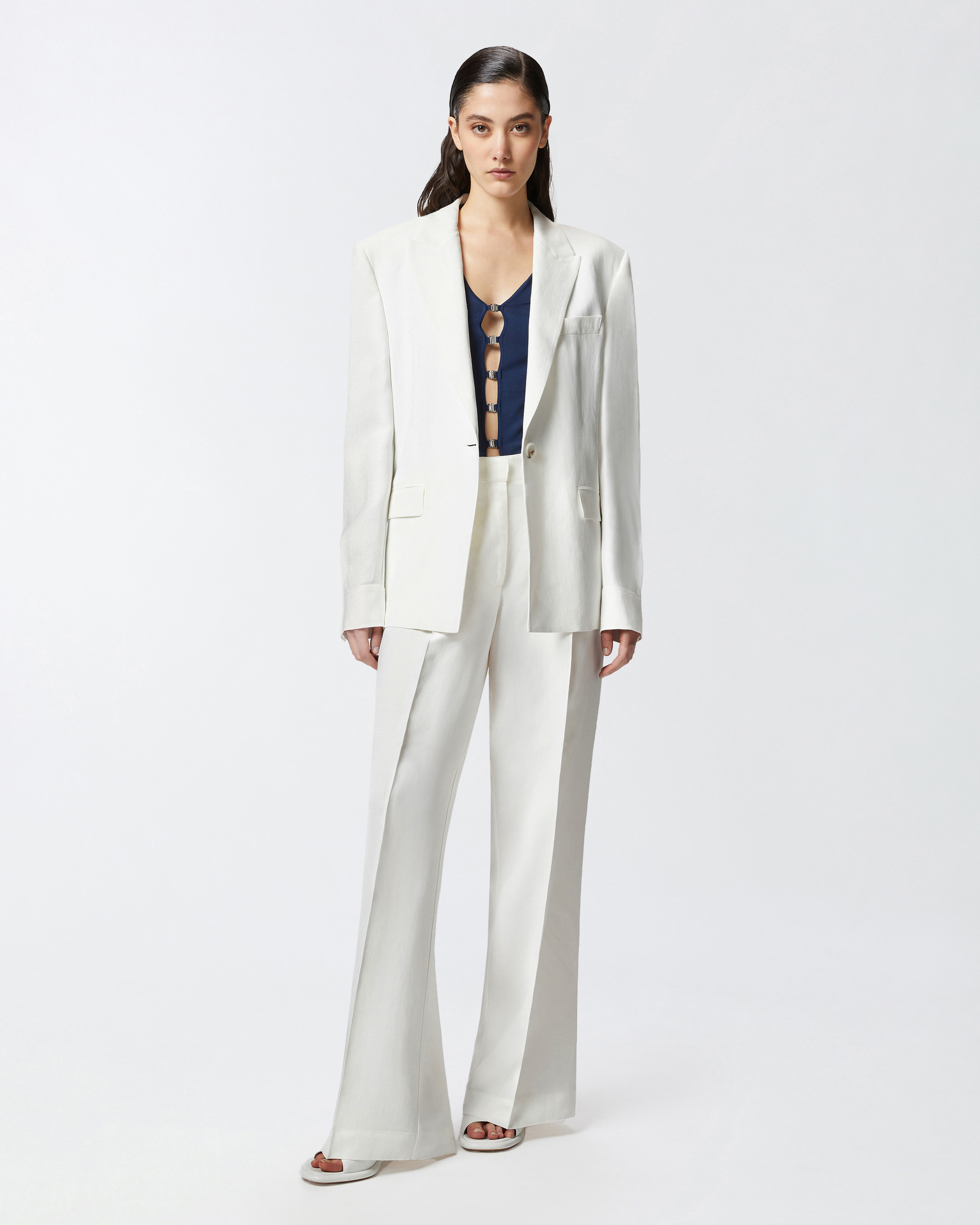 Pinko Tailored White Blazer With Adjustable Strap Detail In Snow White