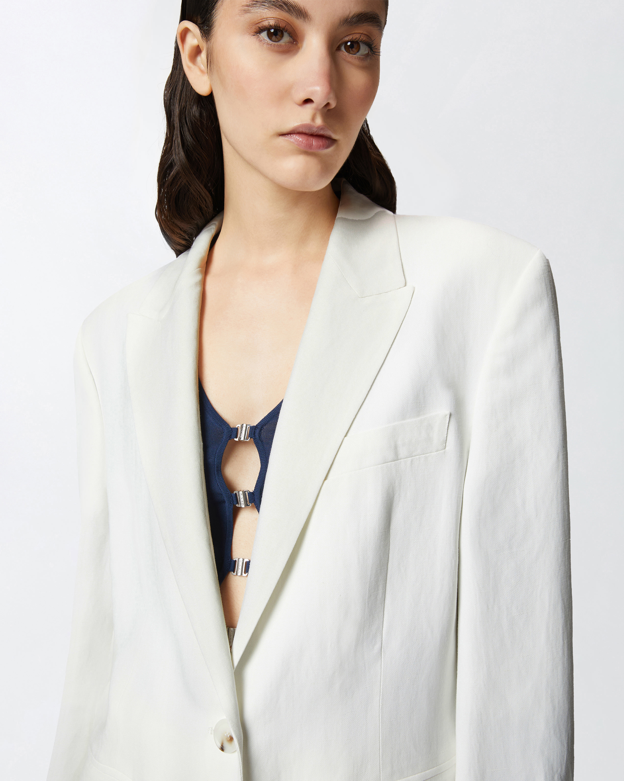 Pinko Tailored White Blazer With Adjustable Strap Detail In Snow White