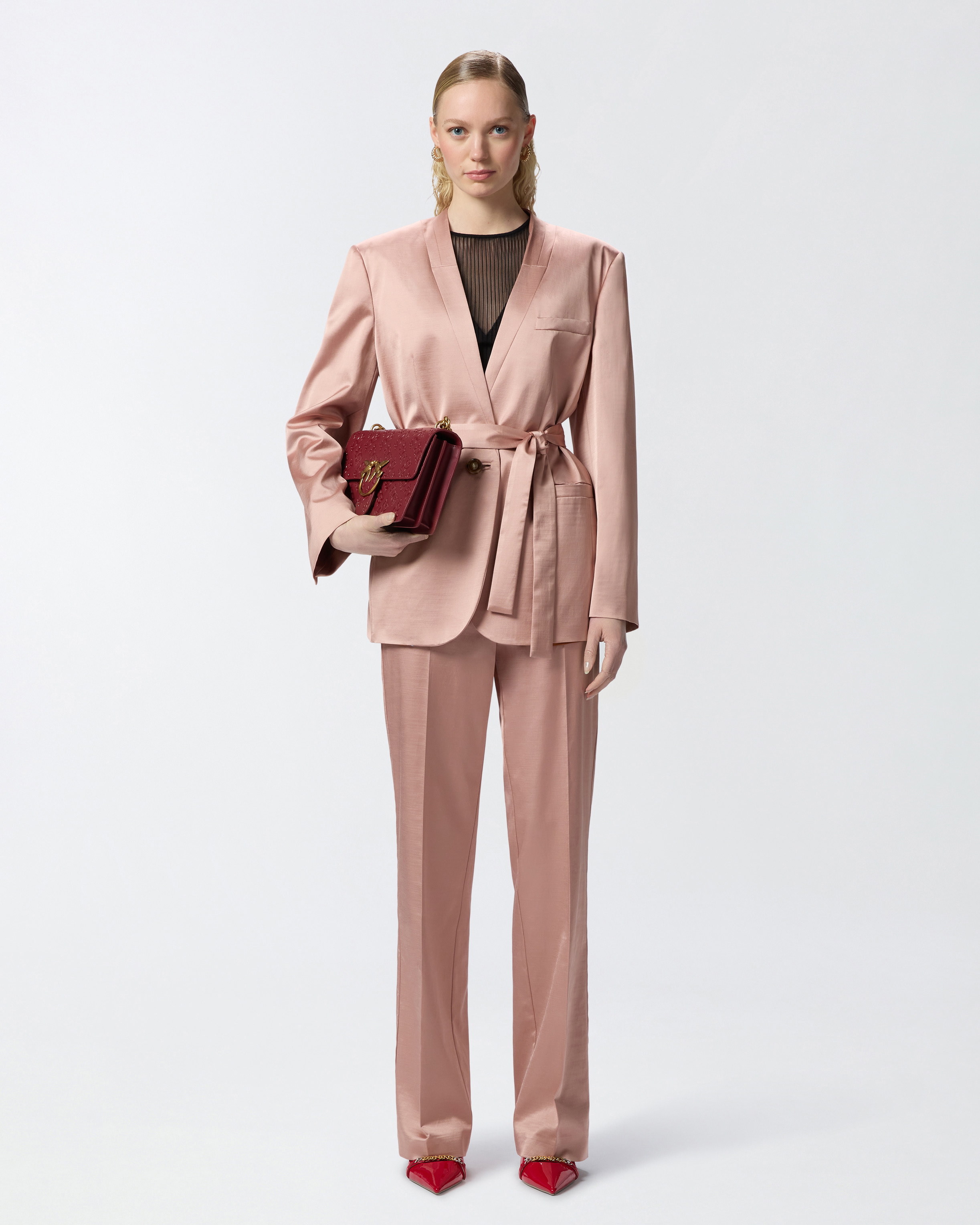 Pinko Elegant Satin Trousers For Ceremonies In Rosy Cloud