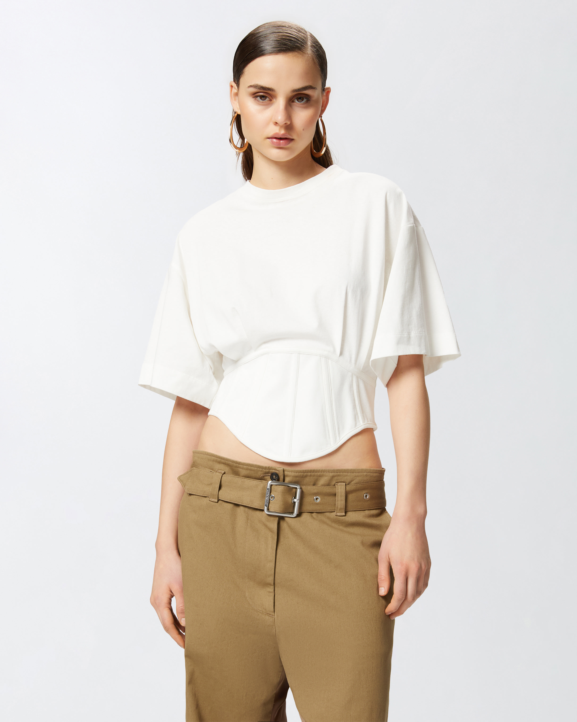 Pinko Corset-style Short Sweater In Bright White