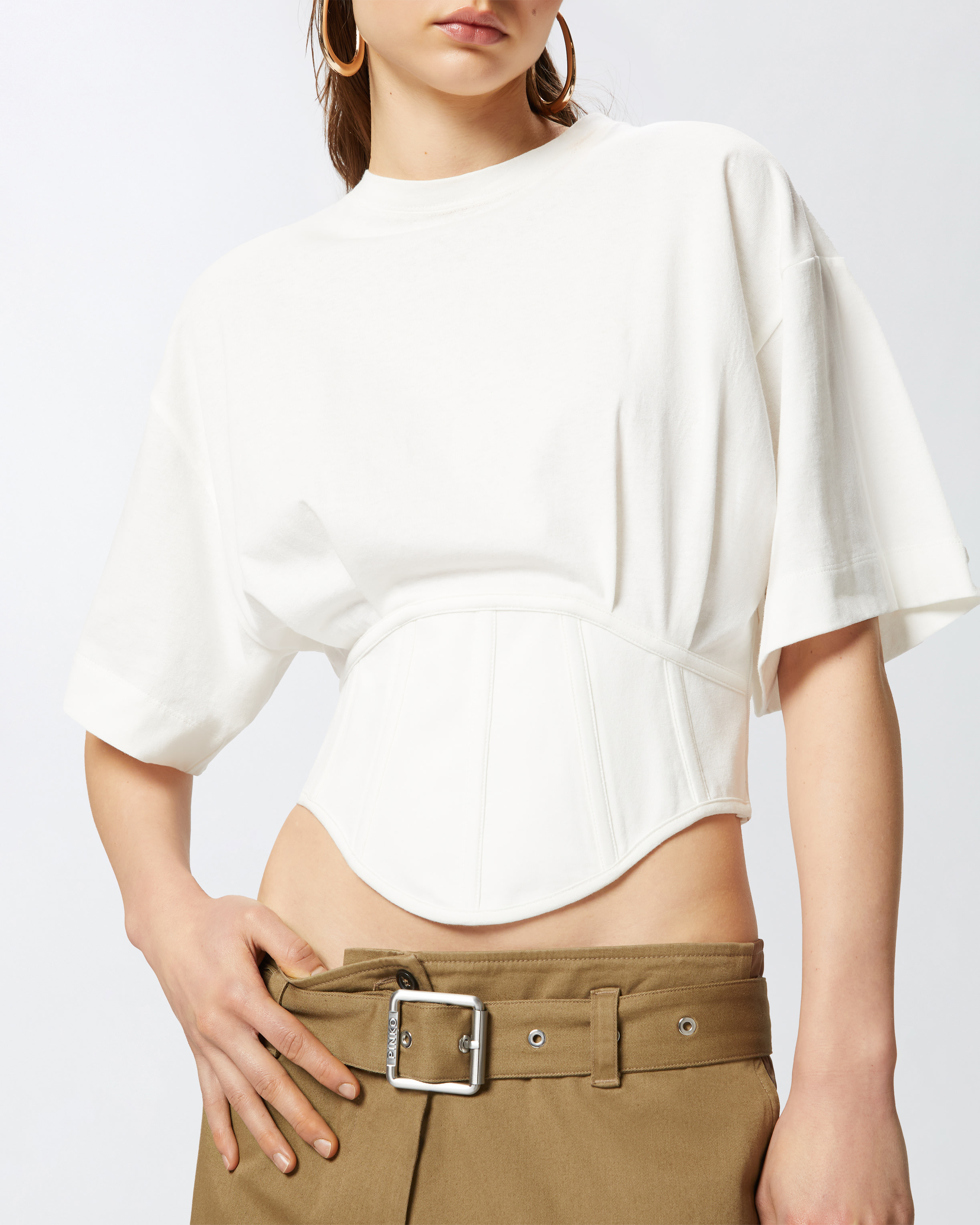 Pinko Corset-style Short Sweater In Bright White