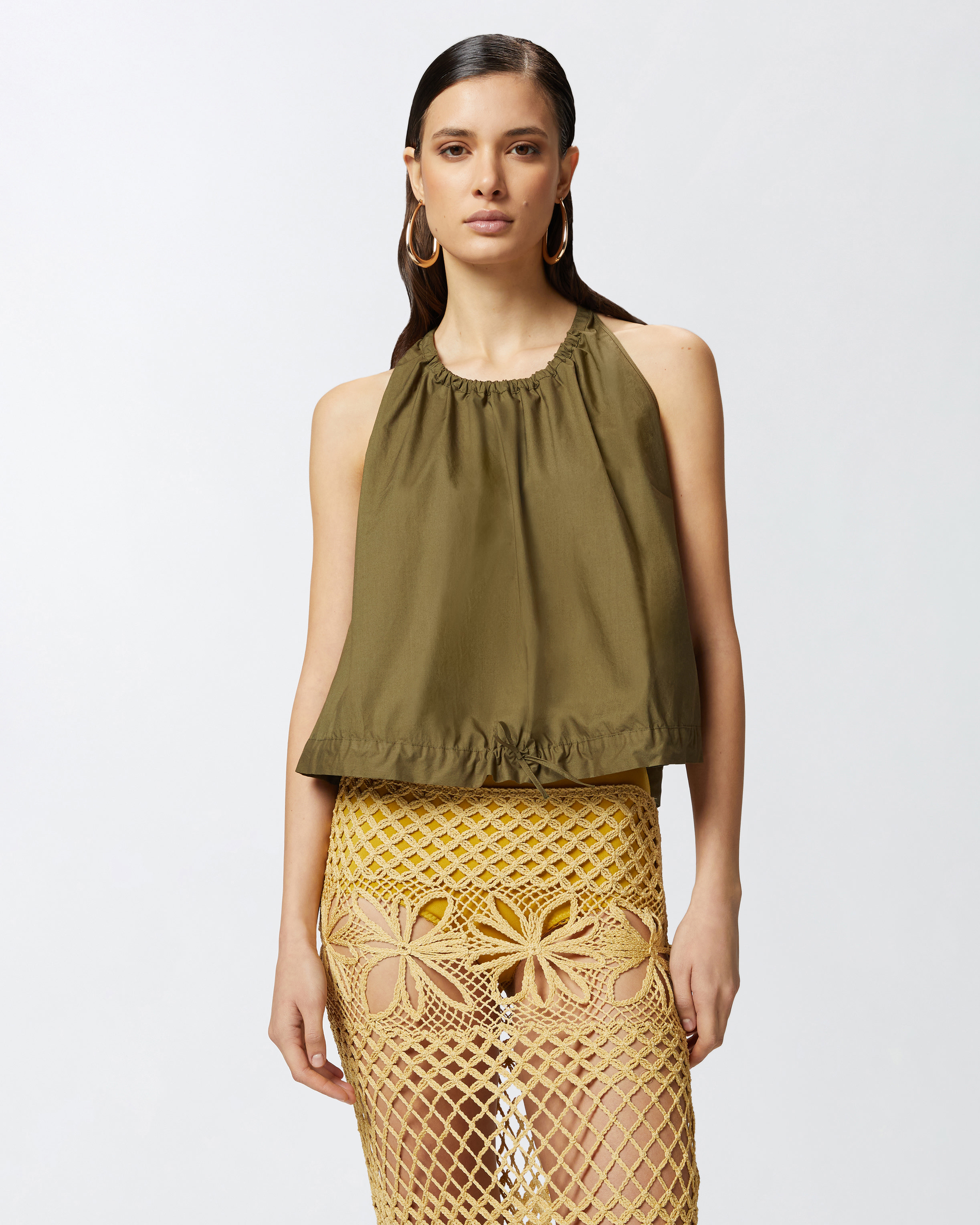 Pinko Sleeveless Poplin Top In Military Olive Green