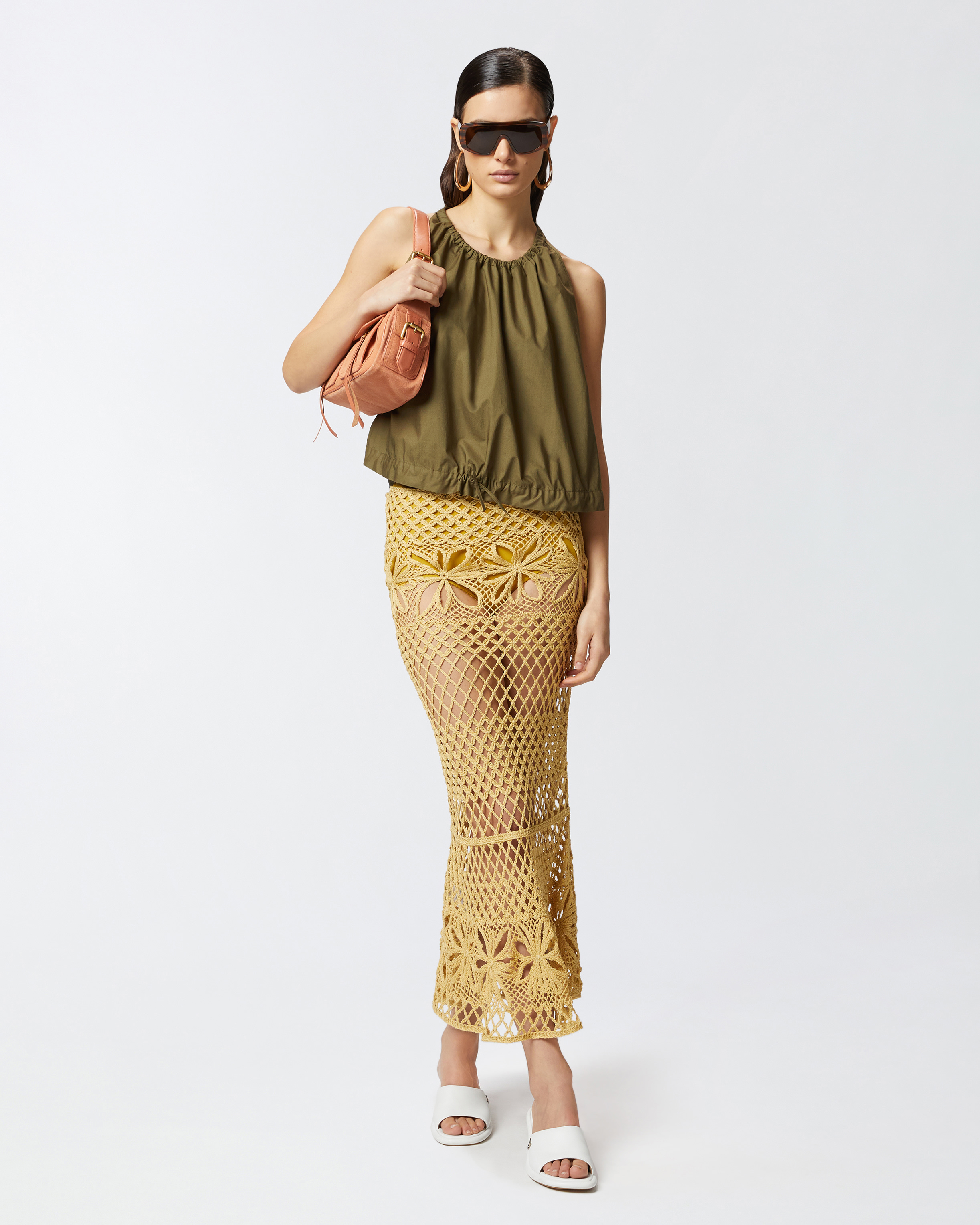 Pinko Sleeveless Poplin Top In Military Olive Green