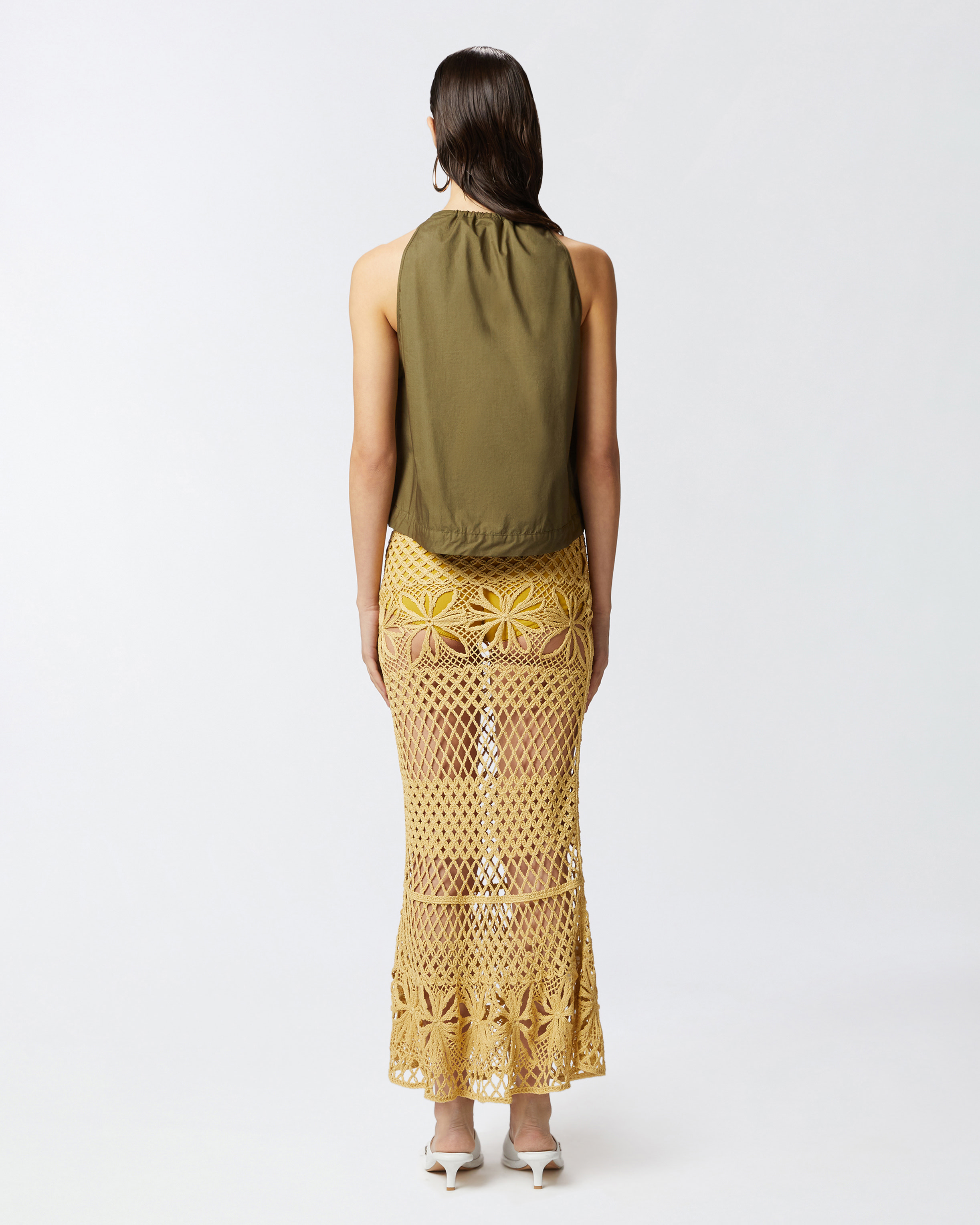 Pinko Sleeveless Poplin Top In Military Olive Green