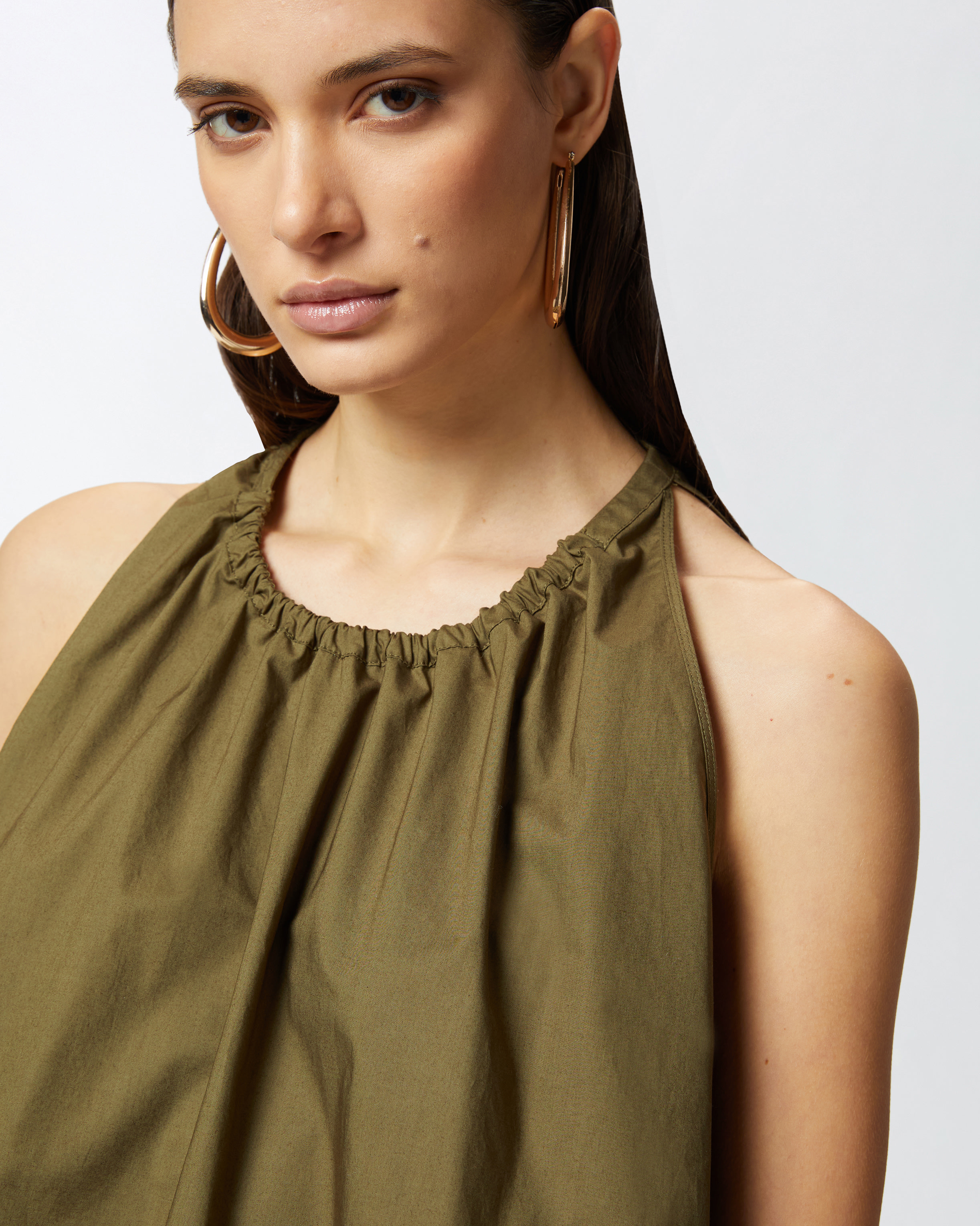 Pinko Sleeveless Poplin Top In Military Olive Green