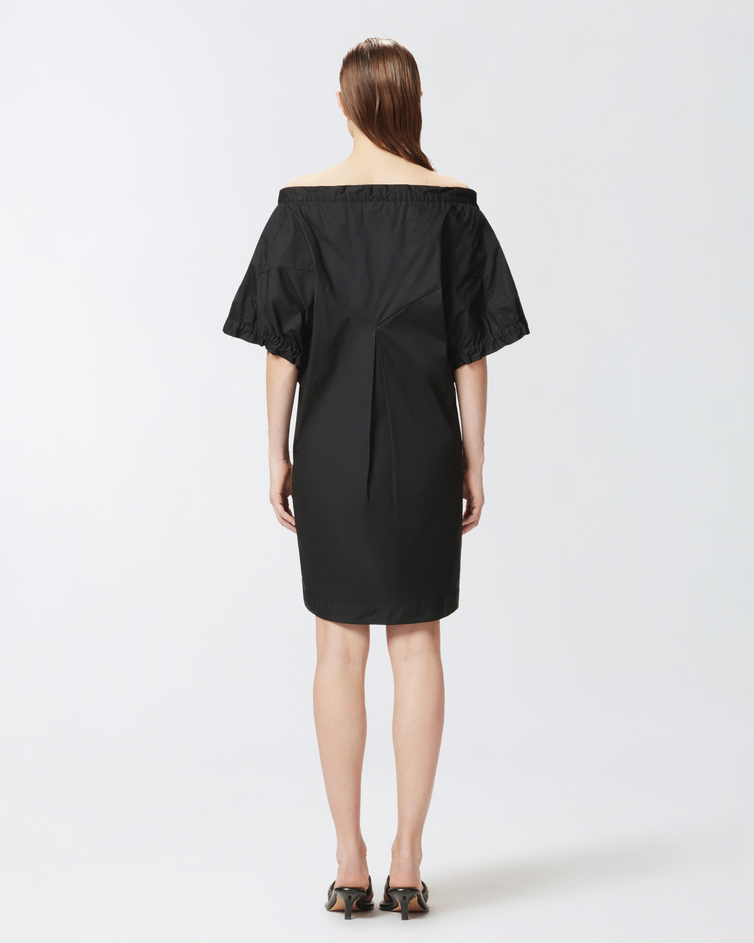Pinko Poplin Mini Dress With Gathering And Eyelets In Noir Limousine