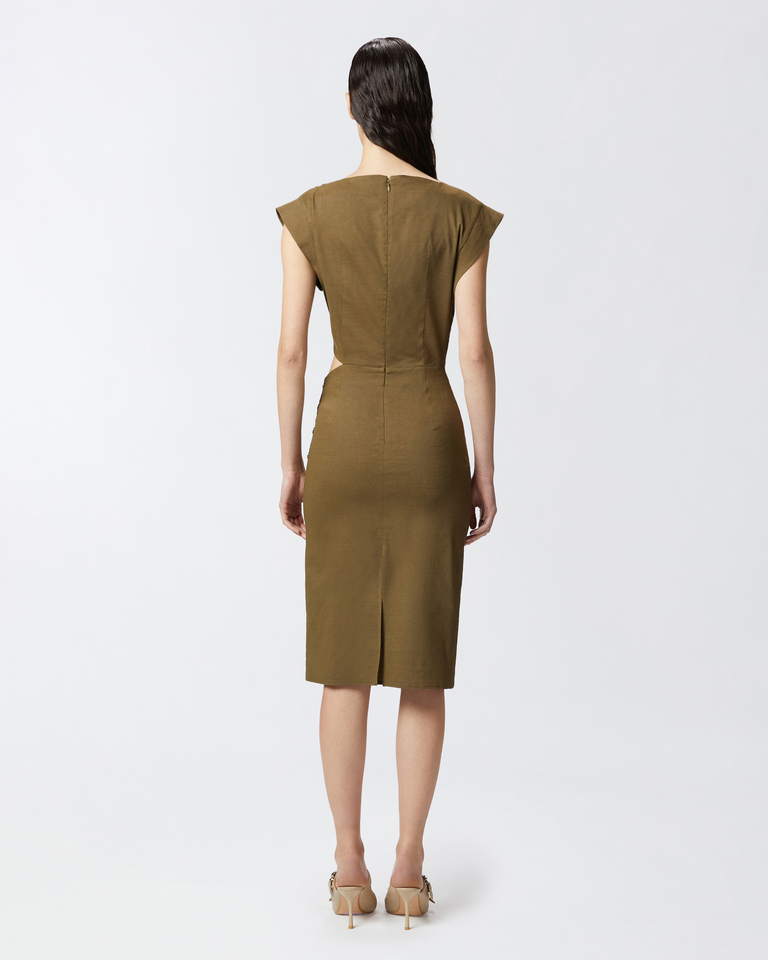 Pinko Cap-sleeve Dress In Olive Militaire