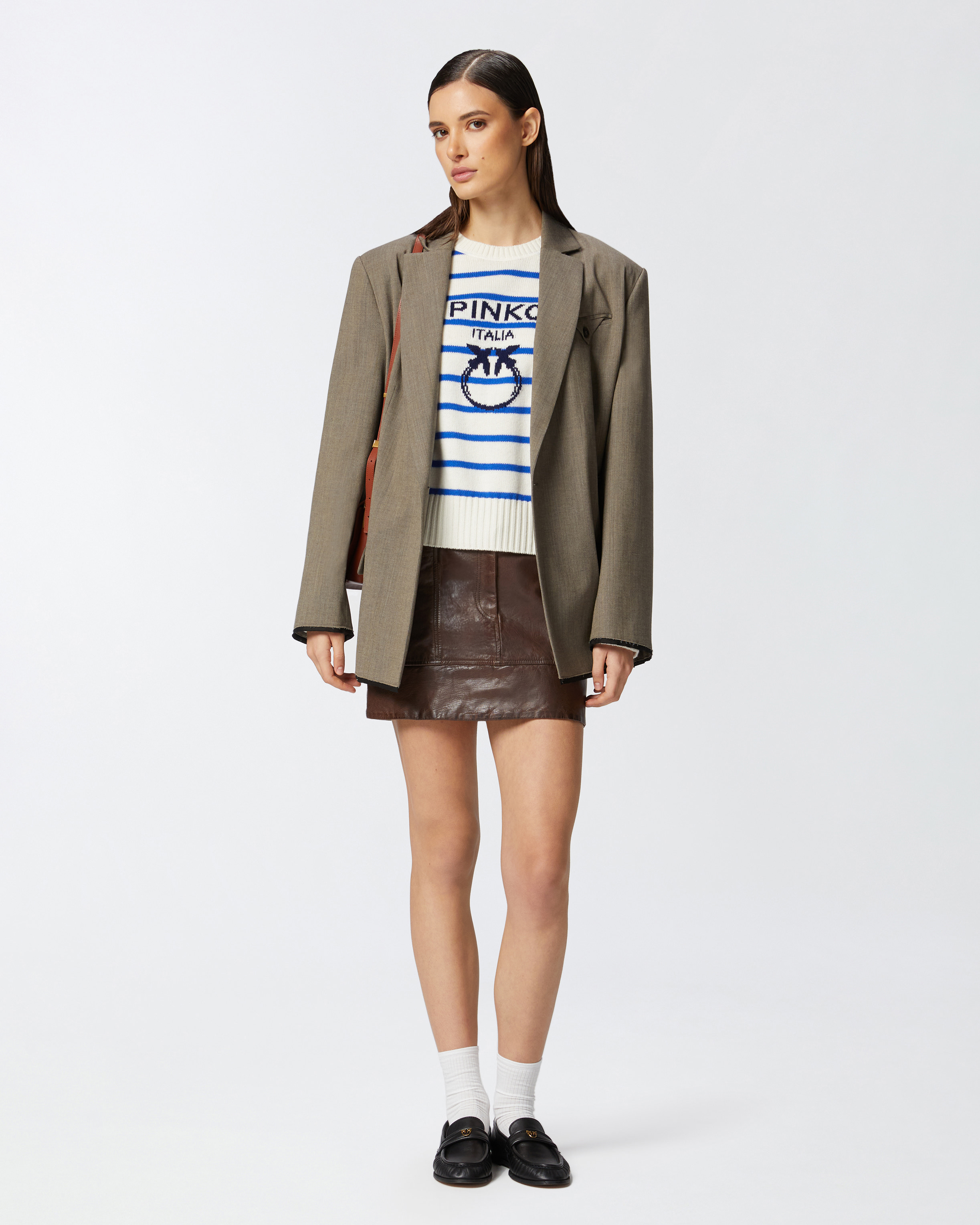 Pinko Leather Mini Skirt With Pockets In Brown