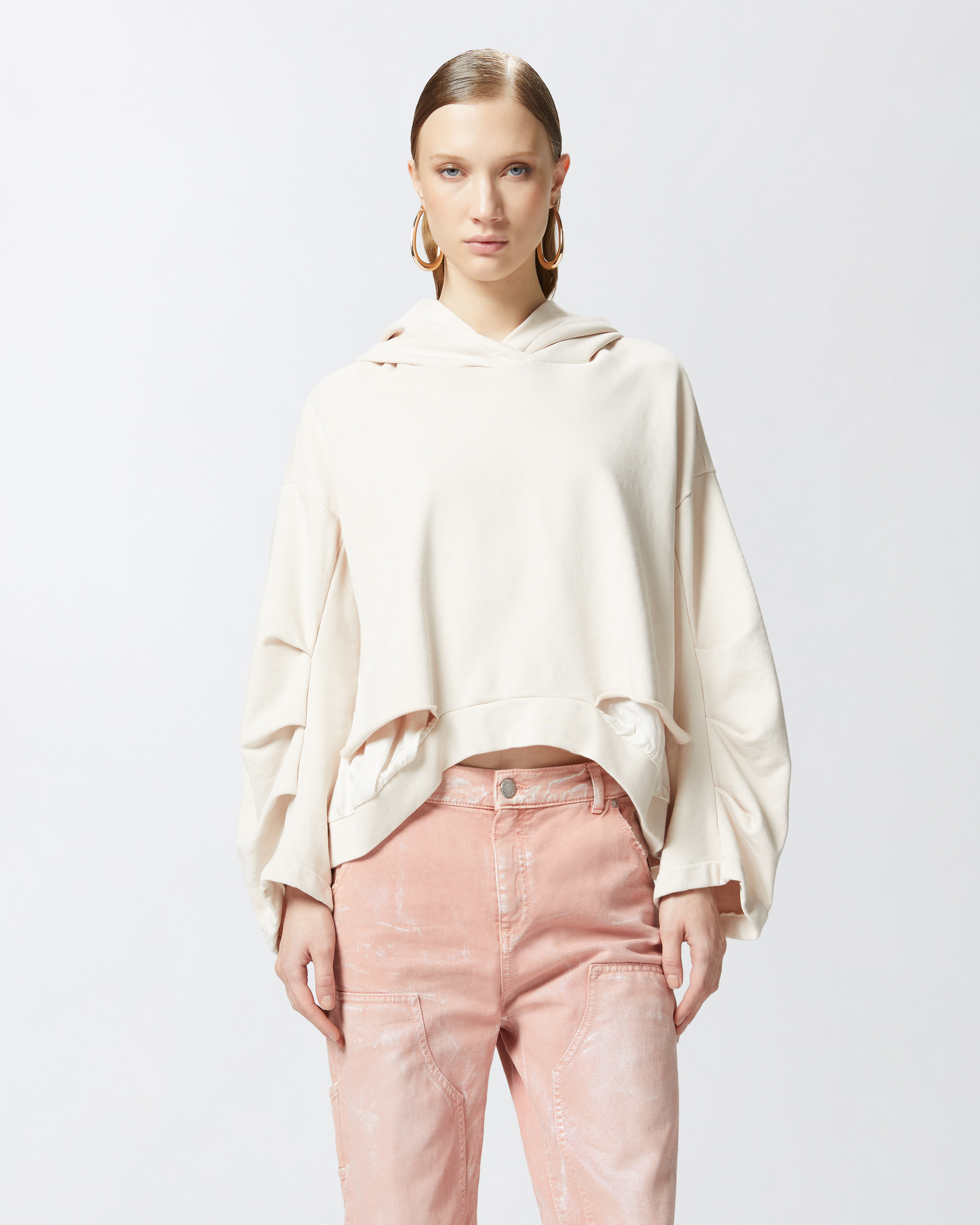 Pinko Oversized Sweatshirt With Twill Details In Pink-pearl Grey