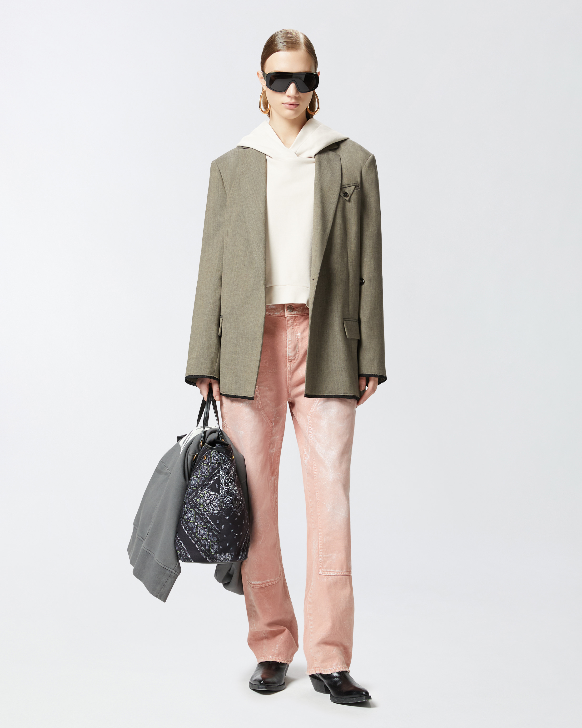 Pinko Oversized Sweatshirt With Twill Details In Pink-pearl Grey
