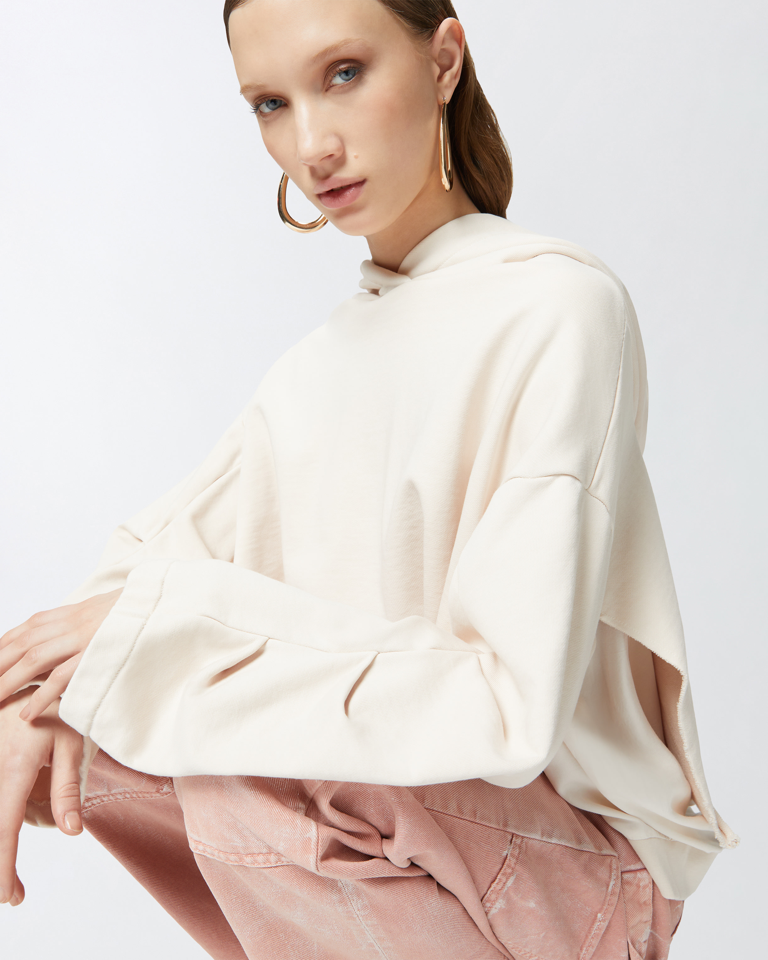 Pinko Oversized Sweatshirt With Twill Details In Pink-pearl Grey