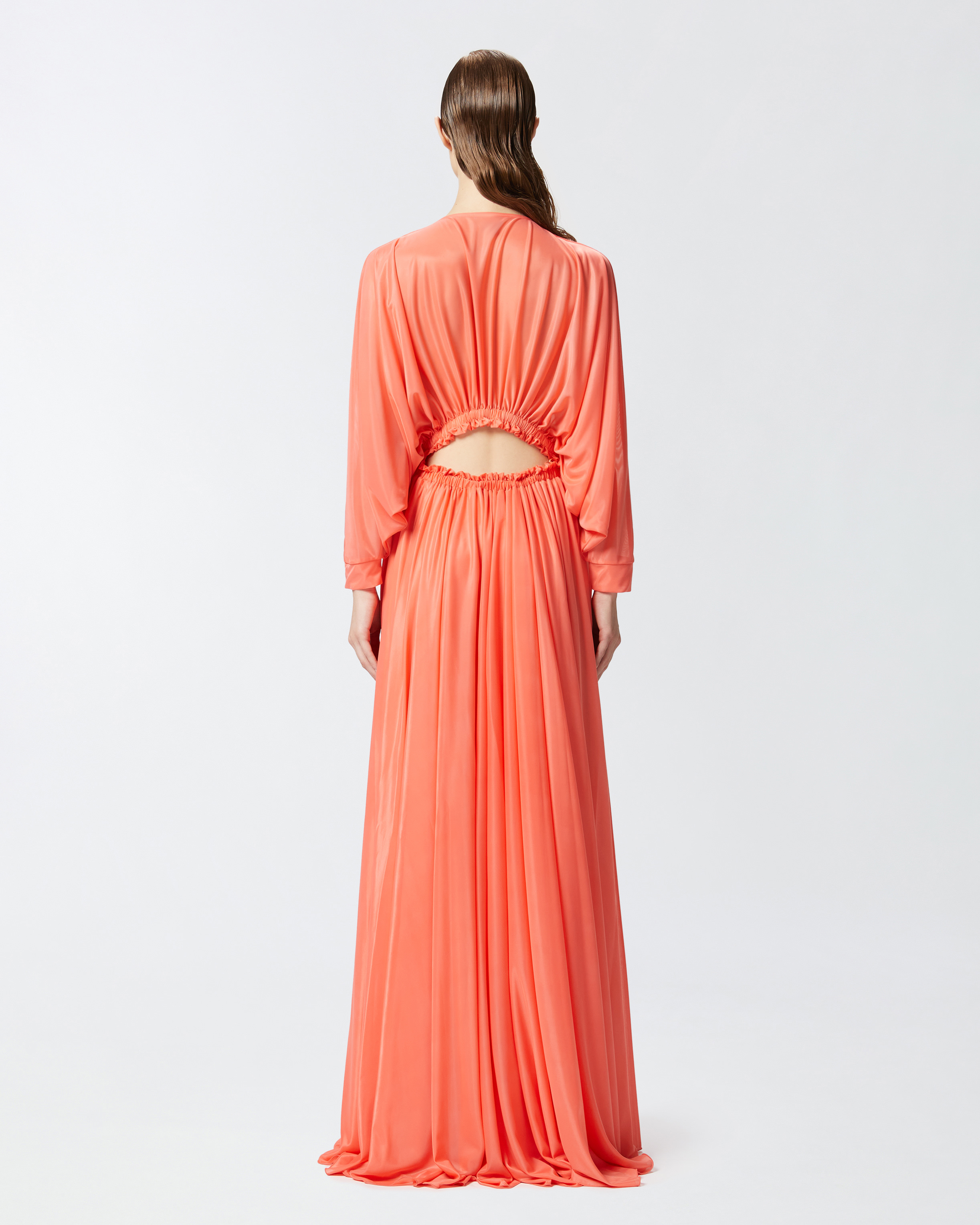 Pinko Orange Long Dress With Deep V-neck And Cut-out On The Back In Corail Des Abysses