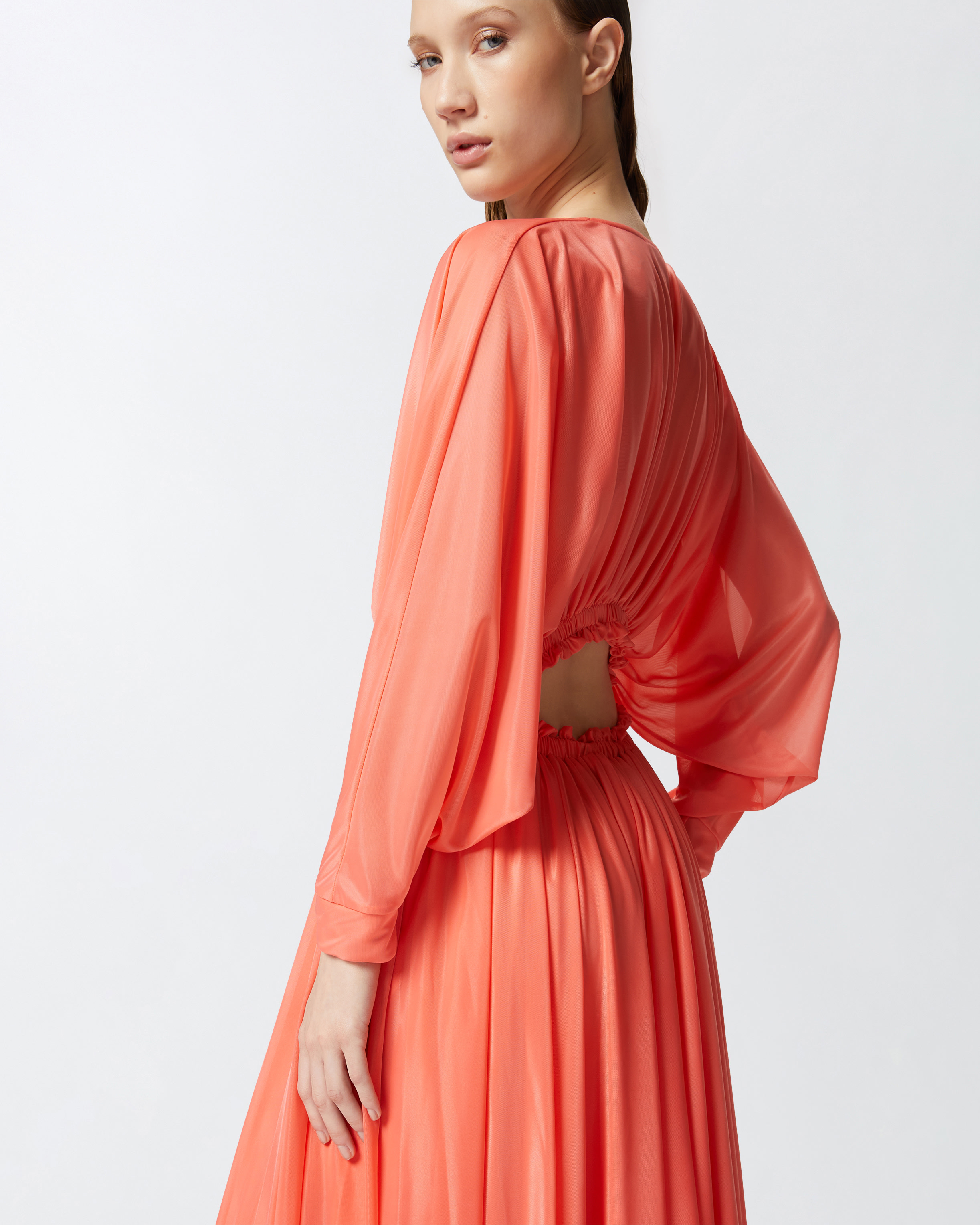 Pinko Orange Long Dress With Deep V-neck And Cut-out On The Back In Corail Des Abysses