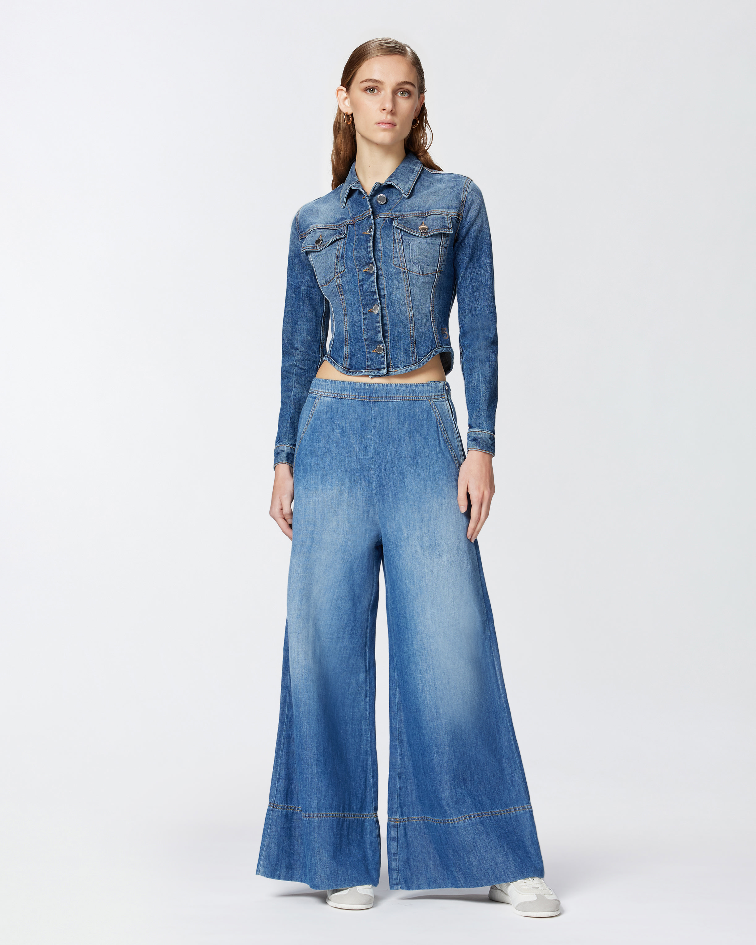 Pinko Indigo Denim Bustier Jacket In Medium Dark Vintage Wash