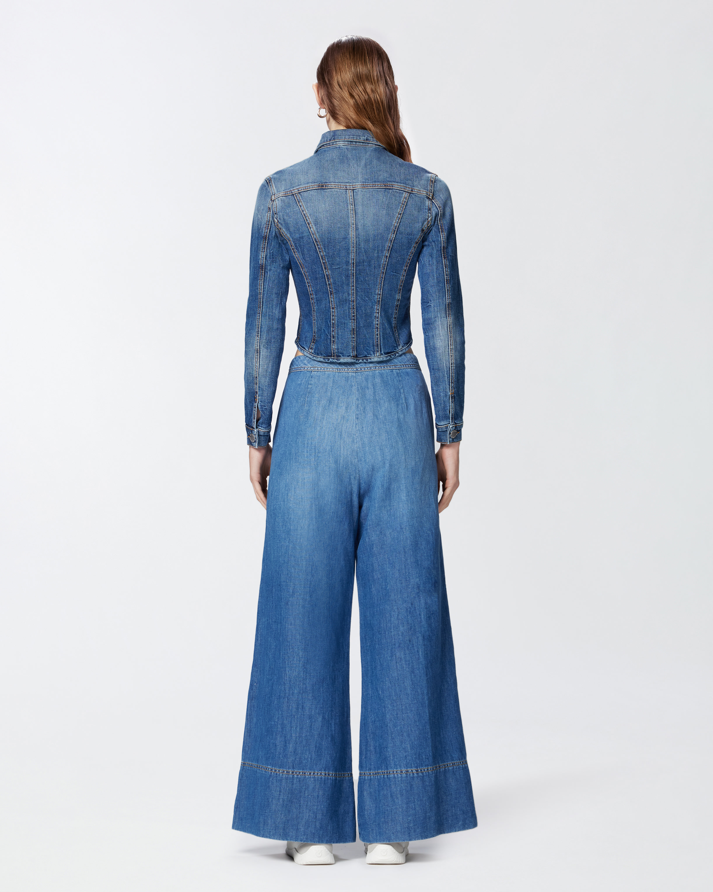 Pinko Indigo Denim Bustier Jacket In Medium Dark Vintage Wash